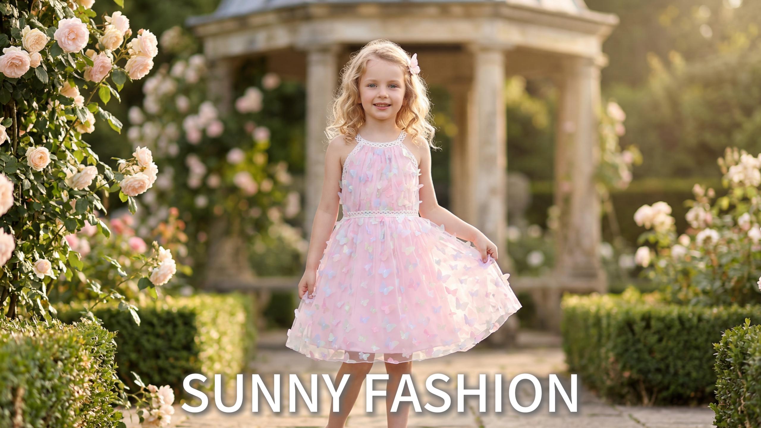 Vestito Bambina Sunny Fashion - Viola Con Girasoli E Farfalle