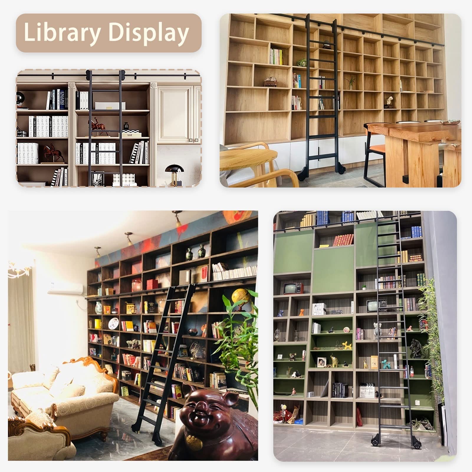 Rolling Ladder Hardware Library - Boekenkast Schuifladder Rail Kit, Schuifdeur Hardware Accessoires, Bibliotheek Mobiele Ladder Opknoping Rail, Zwart Koolstofstaal (Maat: 100 cm