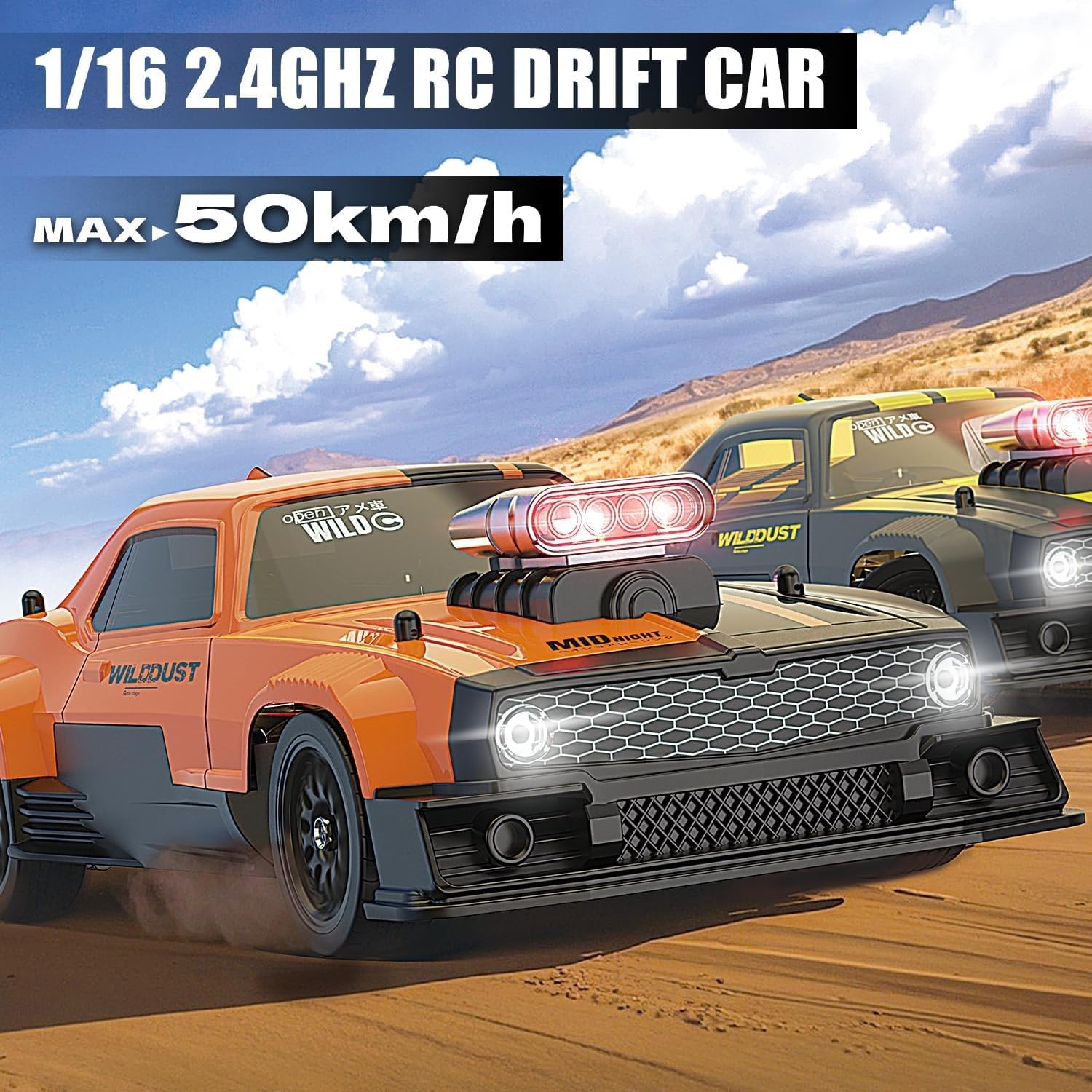 Auto da corsa RC in scala reale, auto telecomandata in scala 1/16, 50+MPH, camion fuoristrada 4x4, auto da drift ad alta velocità, buggy RC, giocattoli elettrici, regali(Black)