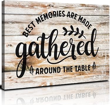 Gather Sign for Home Decor Farmhouse Canvas Wall Art for Kitchen Dining Room Painting Decoration Rustic Inspirational Sign Wall Decor Rustic Texture Wood Grain Print Poster Picture Artwork 12x16