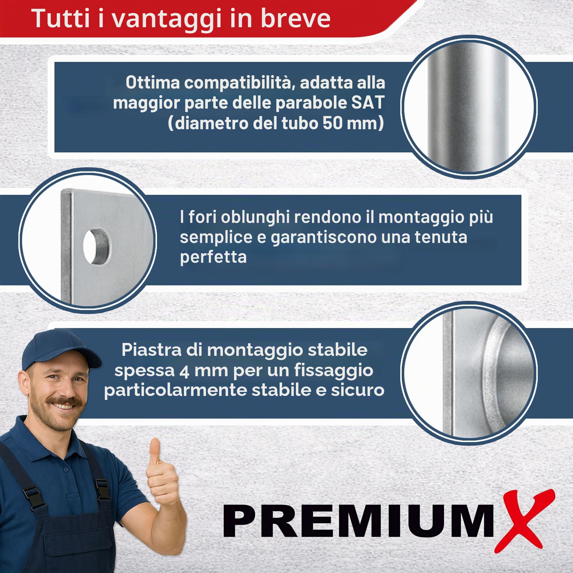 Premium X 45 cm Supporto a Parete in Alluminio SAT Supporto per Parabola Satellitare ALU Supporto a Parete 450 mm