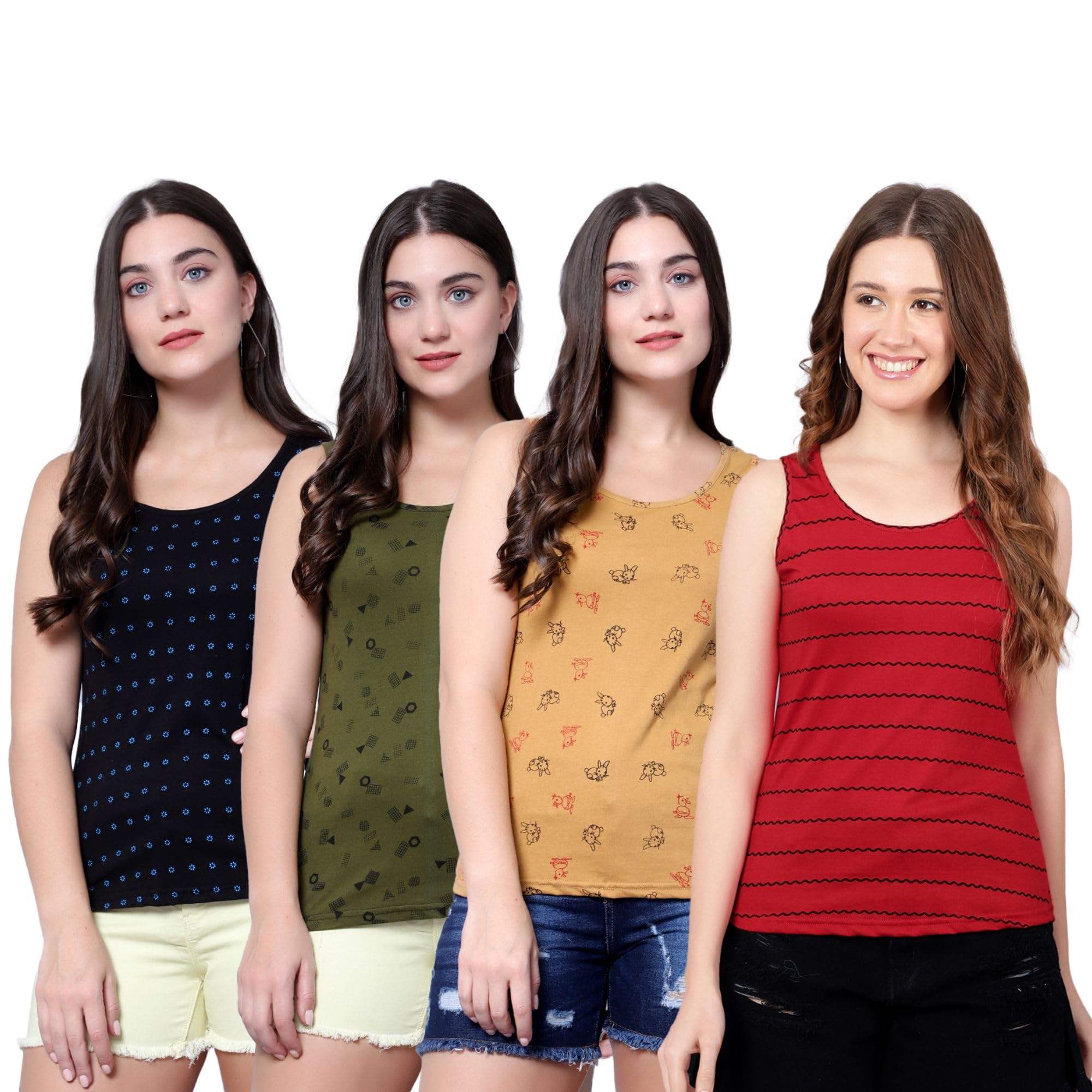 diaz Women's Super Combed Cotton Rib Fabric Slim Fit Tank Top-Pack of 4-picture-44