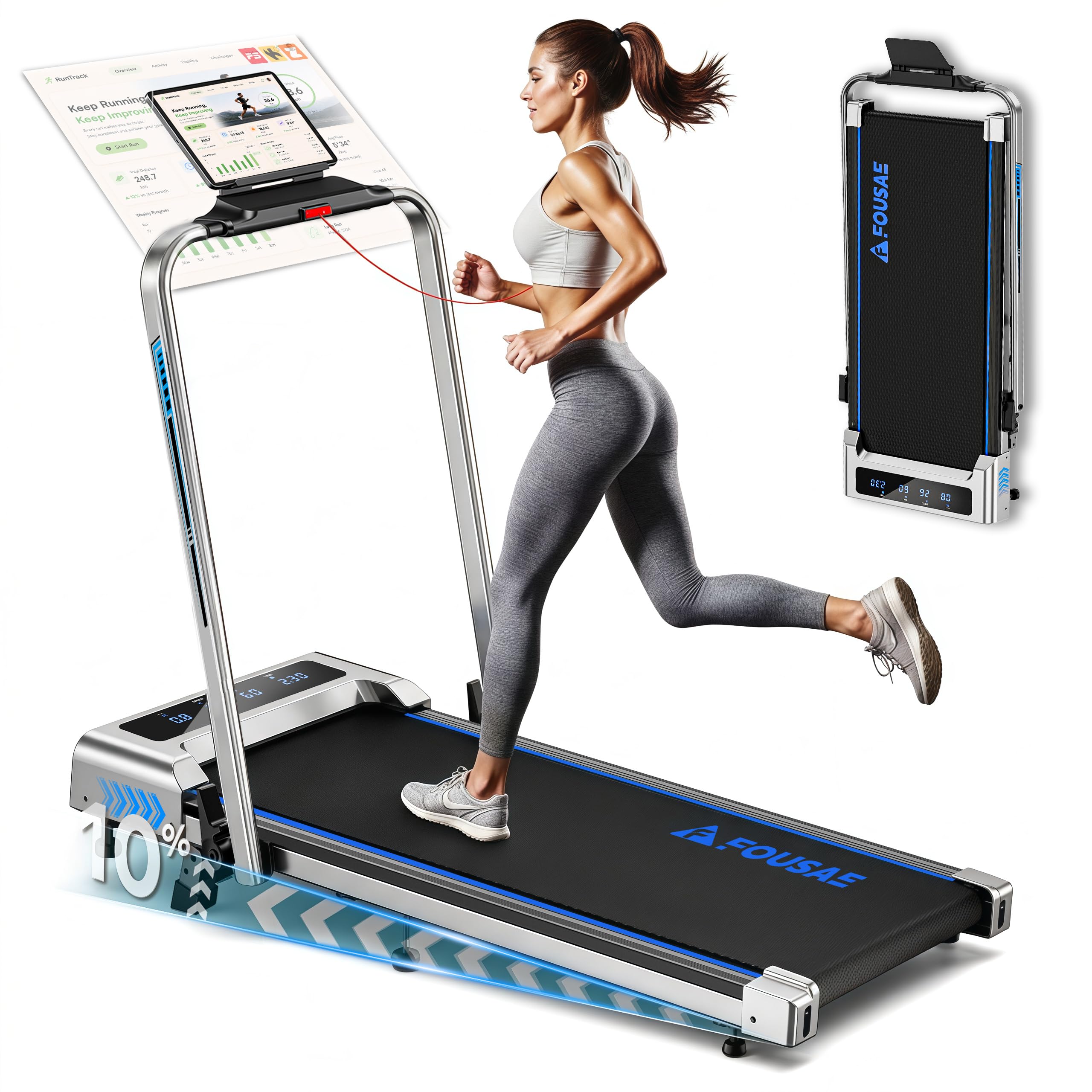 Laufband für Zuhause, 5 in 1 Walking Pad, 12km/h Klappbar Laufband mit 10% Steigung, 2.75HP bürstenlosem Motor Walking Machine mit LED-Anzeige, App-Kompatibilität, 12 Programmen, Doppeloperation
