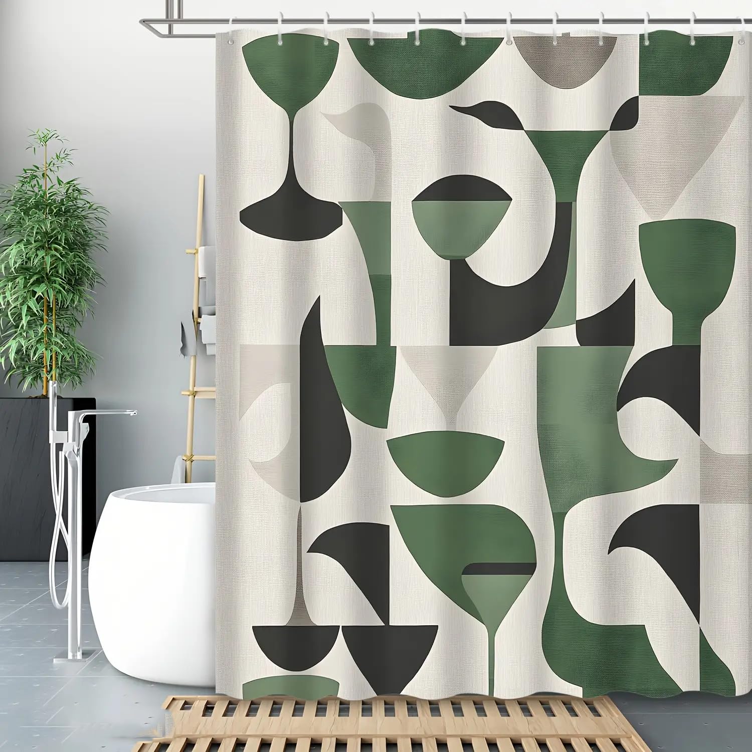 Uiyiui Multicolor-5 Modern Abstract Geometric Shower Curtain 31X67in/80X170cm/Wxh Simple Irregular Textured Bathroom Decor Curtain, Black Grey Green Contemporary Waterproof Polyester Fabric With Hooks