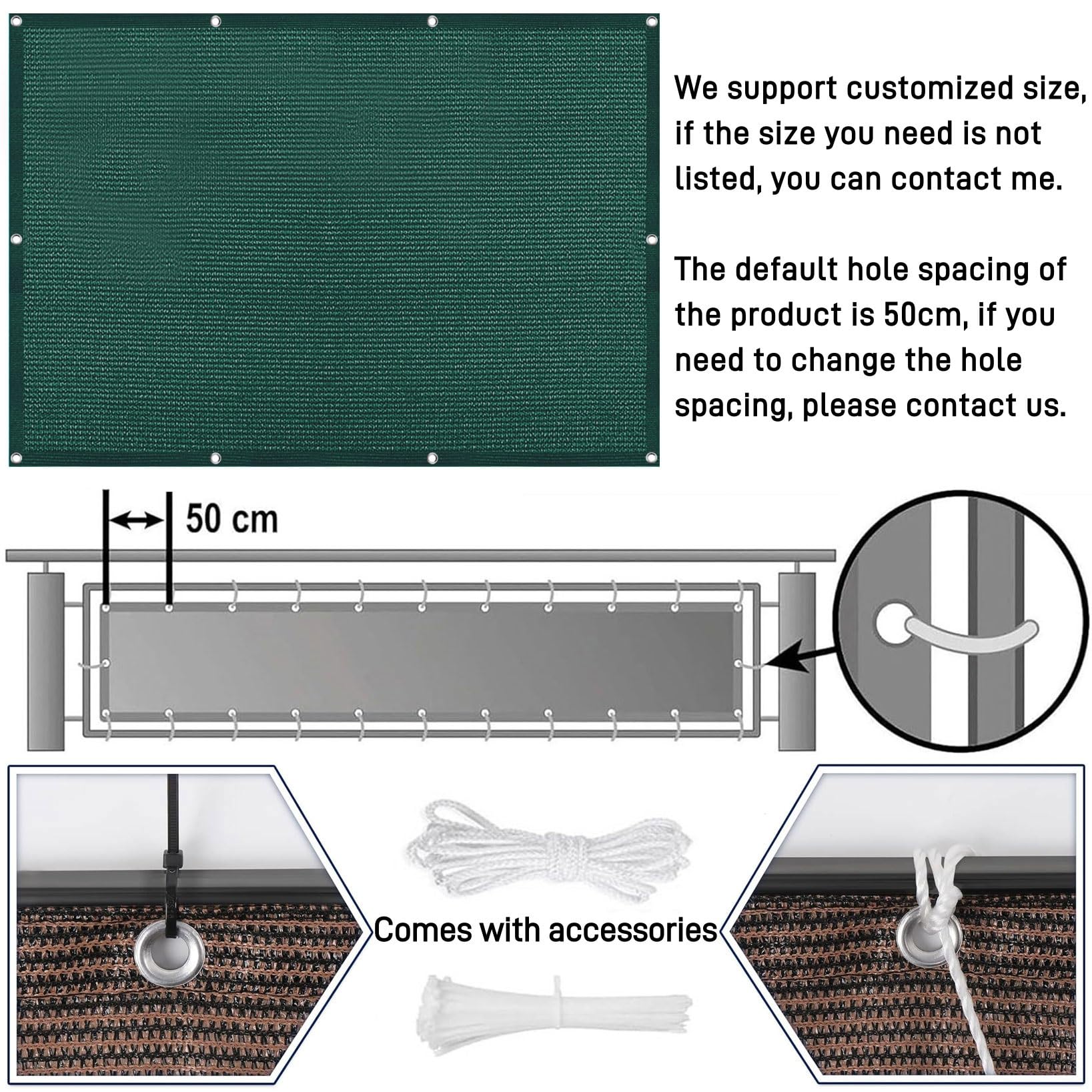 Brise Vue Balcon 130 x 850 cm Protection Contre Les Regards Brise Vue Renforcé Filet Occultant Au Vent, Résistance à La Déchirure pour Patio Extérieur Clôtures, Vert Foncé