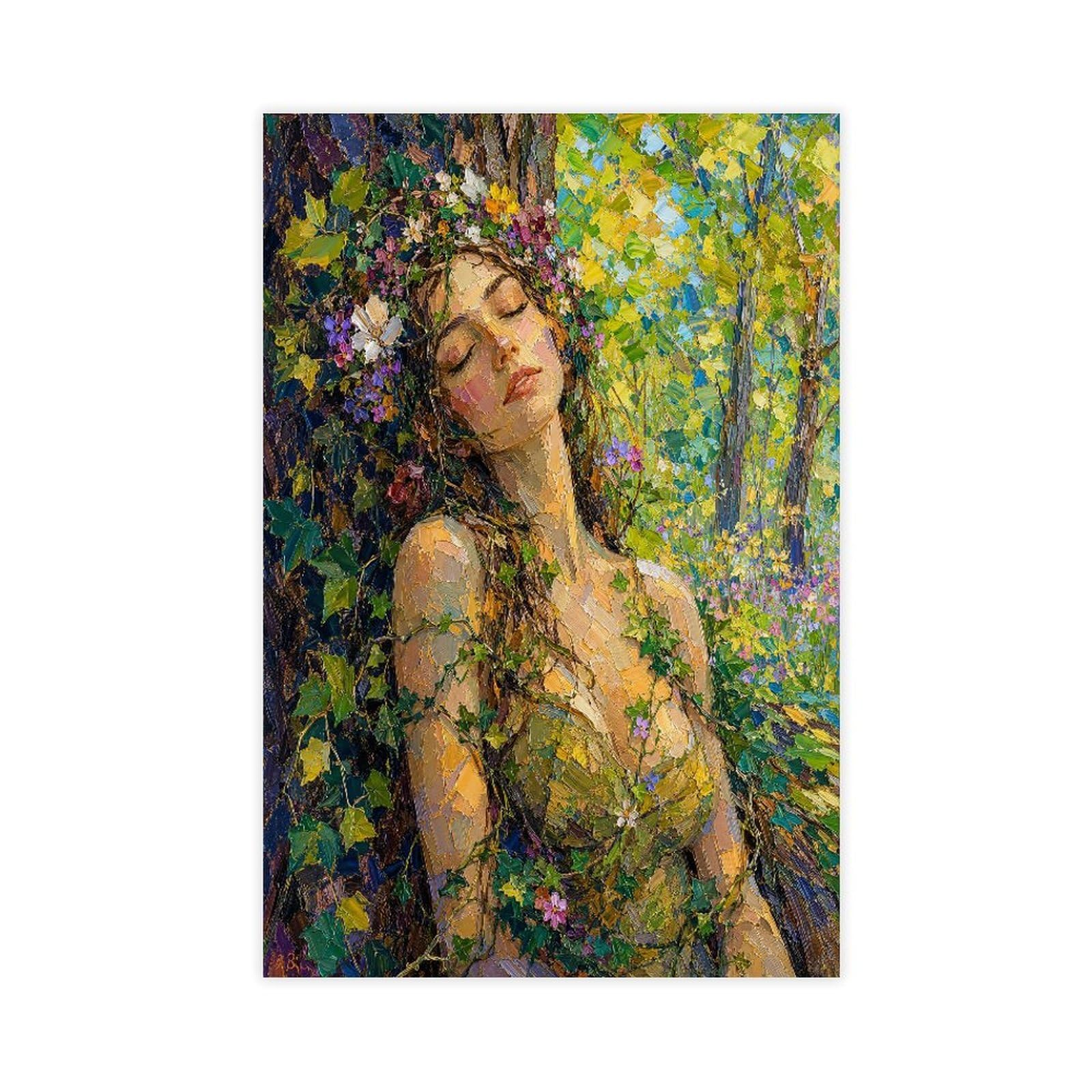 H3B8U2Y5 Forest Nymph with Flowers Canvas Wall Art, Surrealist