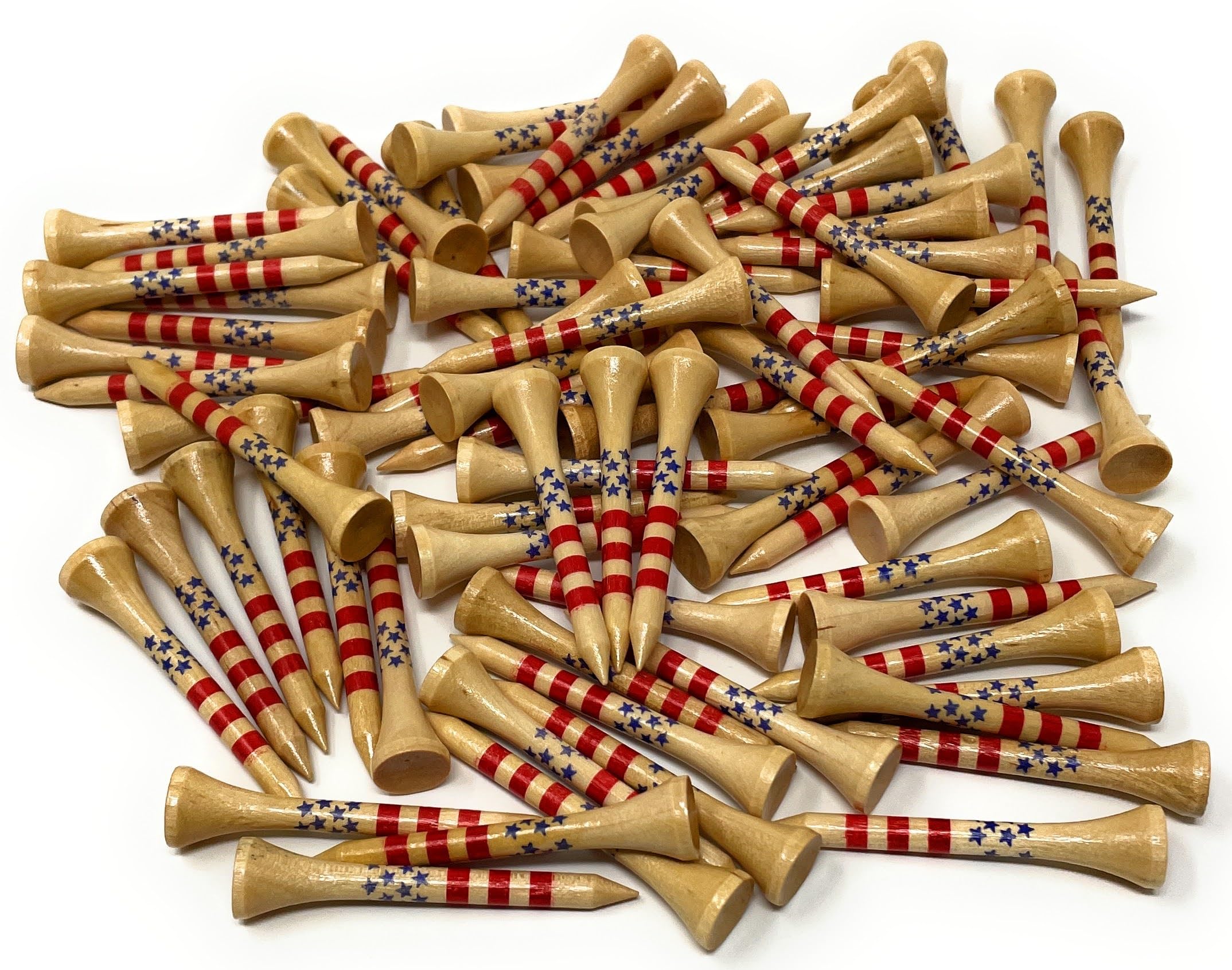 NorthPointe 2 1/8” Short Golf Tees for Par 3’s, Low Profile Woods and Hybrids – USA Stars and Stripes American Flag – 80 Wooden Golf Short Tees in Bulk (80, Stars & Stripes)