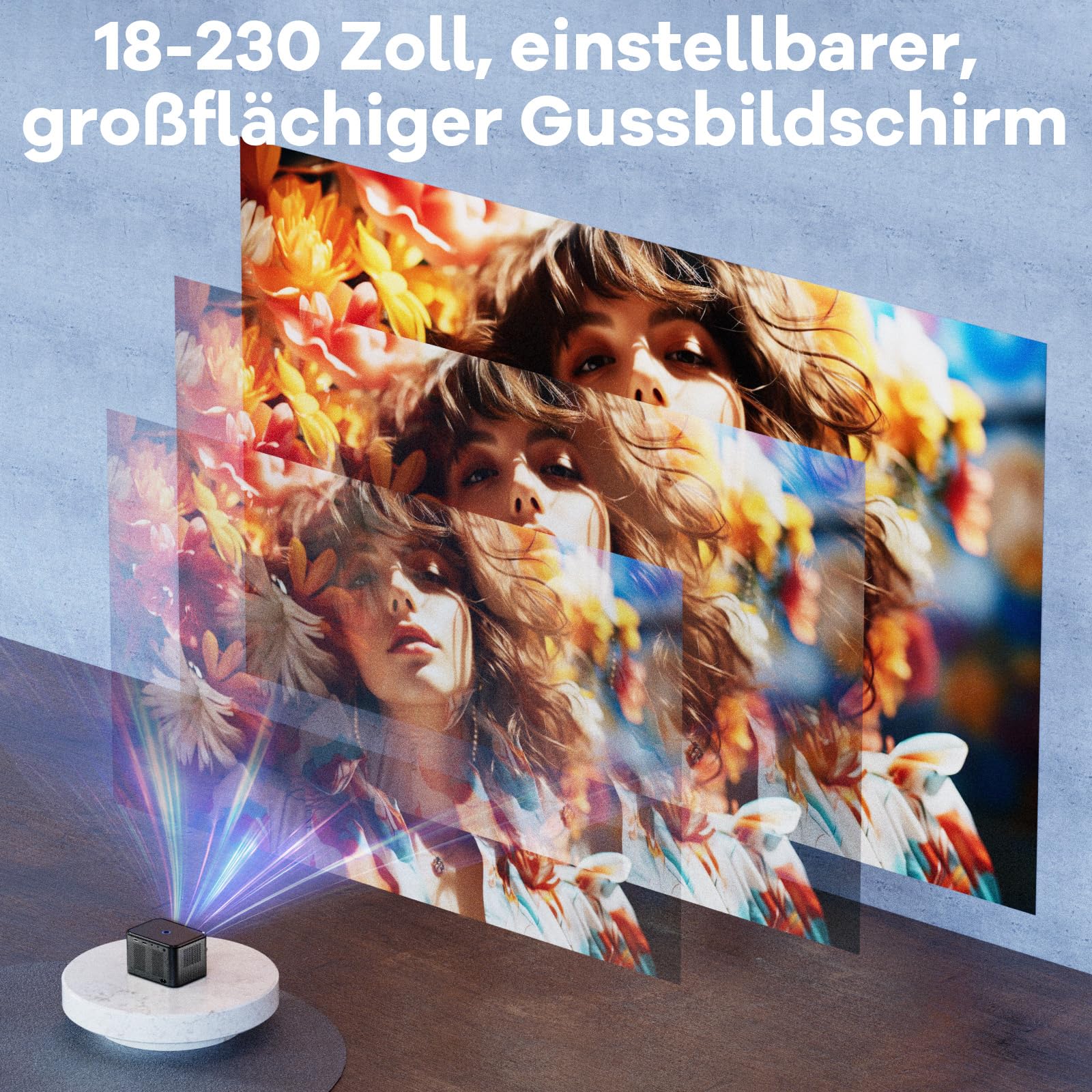 Mini Beamer,【Elektrischer Fokus】 A40 Tragbarer Projektor 4K, 500ANSI Full HD 1080P WiFi Bluetooth Projektor, Trapezkorrektur, Beamer Handy, Heimkino für Telefon/Laptop/TV Stick/USB/HDMI