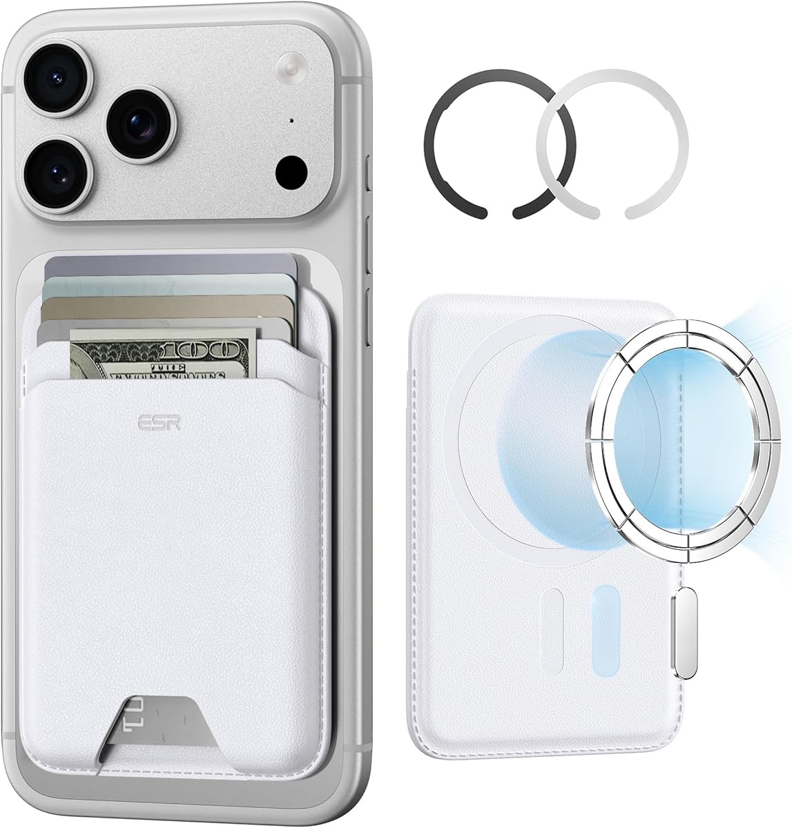 ESR for MagSafe Wallet, 5-Card Holder with RFID Blocking, MagSafe Sticker Included, Slim Magnetic Wallet for iPhone 17/16/15/14/13/12 & Google Pixel 10 & Selected Samsung Devices, Not mini, White
