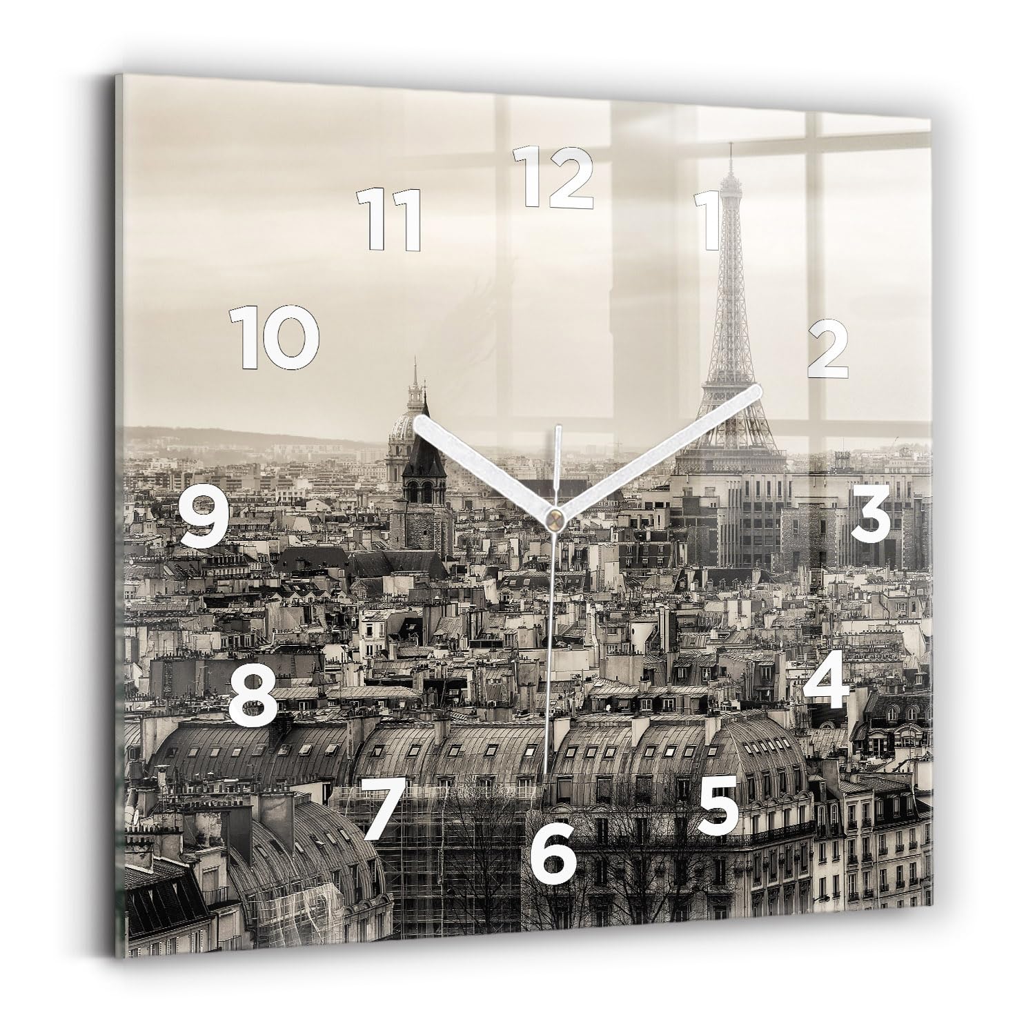 Horloge murale Paris moderne Wallfluent 30x30 cm de qualité supérieure pour salon