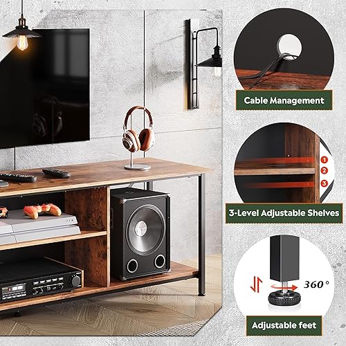 Miniatura 10 de WLIVE Soporte de TV para TV de 55 y 65 pulgadas, centro de almacenamiento con almacenamiento, consola de TV para dormitorio y sala de estar, consola