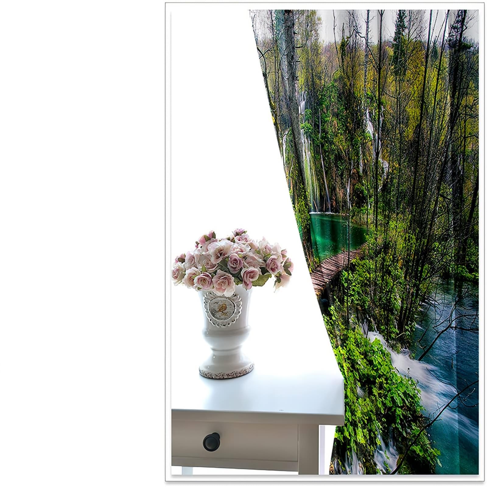 Gualiy Vorhänge Ösen 2er Set, Vorhang Blickdicht 214x274cm Natur Wasserfalllandschaft Vorhang Schlafzimmer
