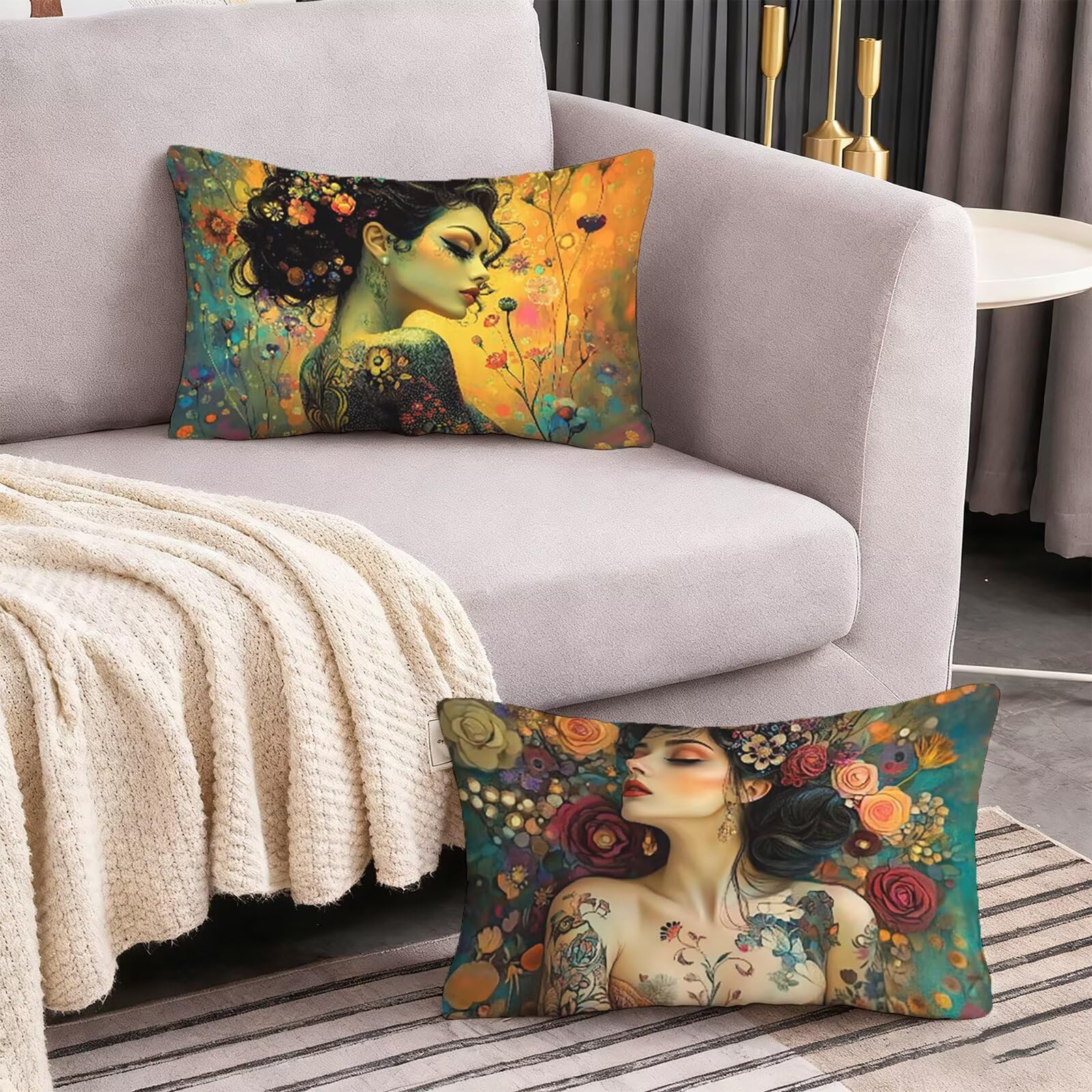 Damskie poszewki na poduszki 70 x 90 cm, lniane kwiaty, wodoodporne, miękkie, wygodne, na zewnątrz, dekoracyjne poszewki na poduszki na sofę, łóżko, samochód, zestaw 2 poszewek na poduszki, idealna