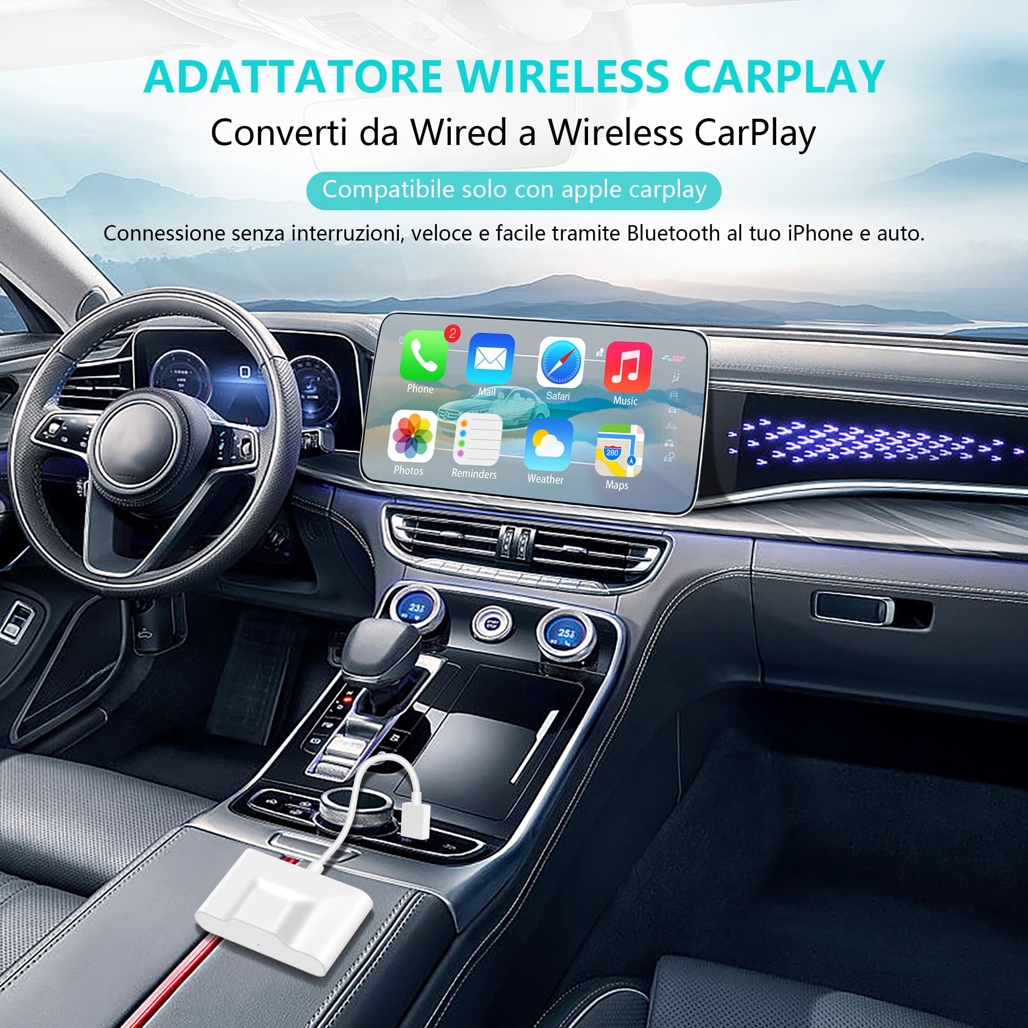 Adattatore Wireless Carplay per iPhone, Dongle Carplay Adapter Aggiornato Convertire Carplay da Cablato a Senza Fili Plug & Play Collegamento Automatico, per Auto con Carplay Cablato Dopo il 2016