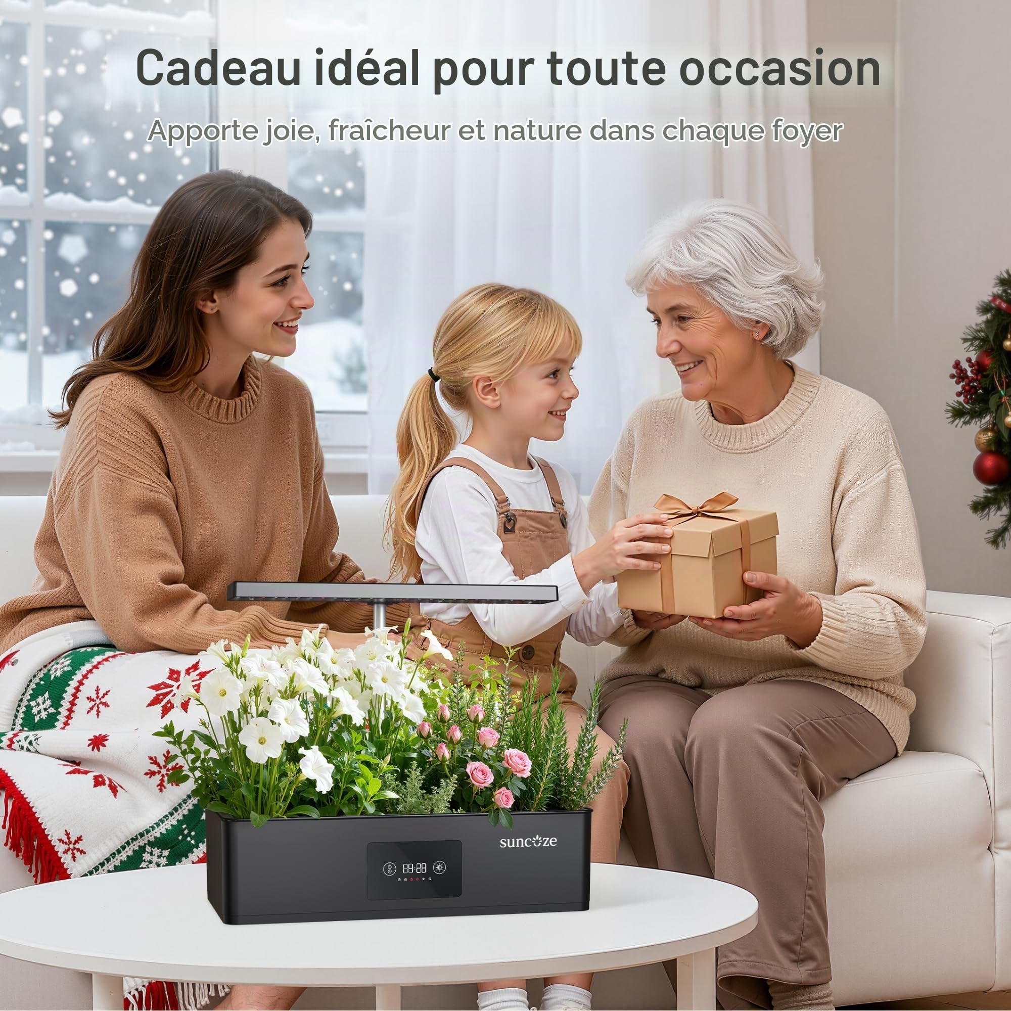 SUNCOZE Potager Hydroponique avec 12 Paniers Smart, Noir | Jardin d'Intérieur 4L avec Lampe LED 24W, Kit Hydroponique avec Minuterie et Réglage de l'Heure, pour Maison et Cuisine