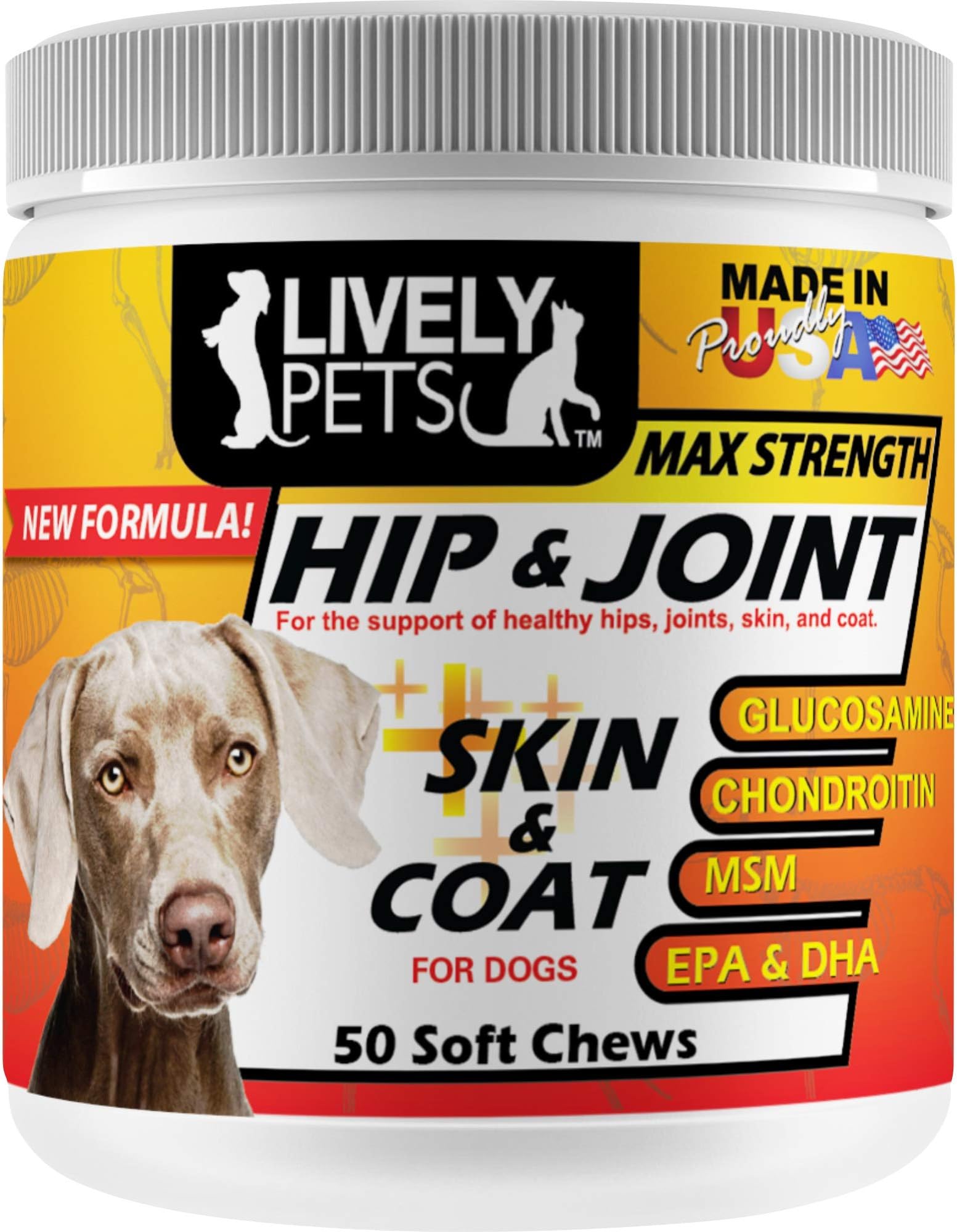Lively Pets Hip and Joint Supplements + Skin and Coat with Glucosamine and MSM for Dogs