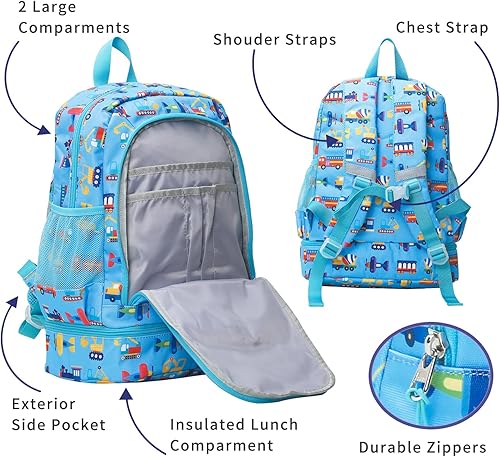 Miniatura 3 de Mochilas para niños y niñas, bonita mochila ligera para niños y niñas, mochila preescolar con bolsa de almuerzo aislada, Azul, Personalizado