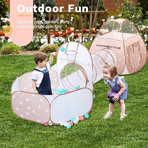 Miniatura 4 de Tienda de campaña 3 en 1 para niños pequeños con piscina de pelotas para bebés y túnel de juego, casa de juegos para interiores y exteriores con