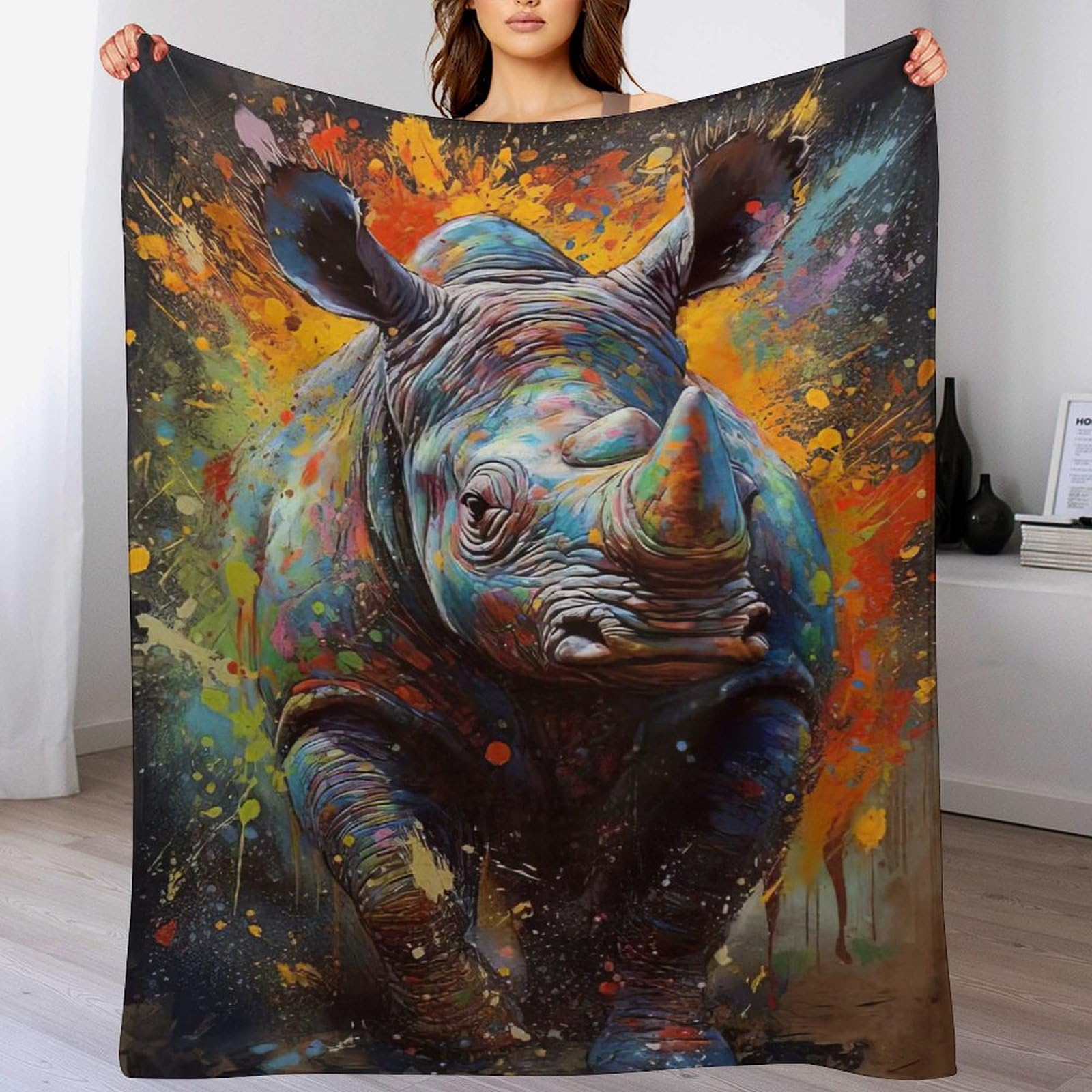 Couverture polaire rhinocéros plaid doux chaud jeté de canapé 130x150