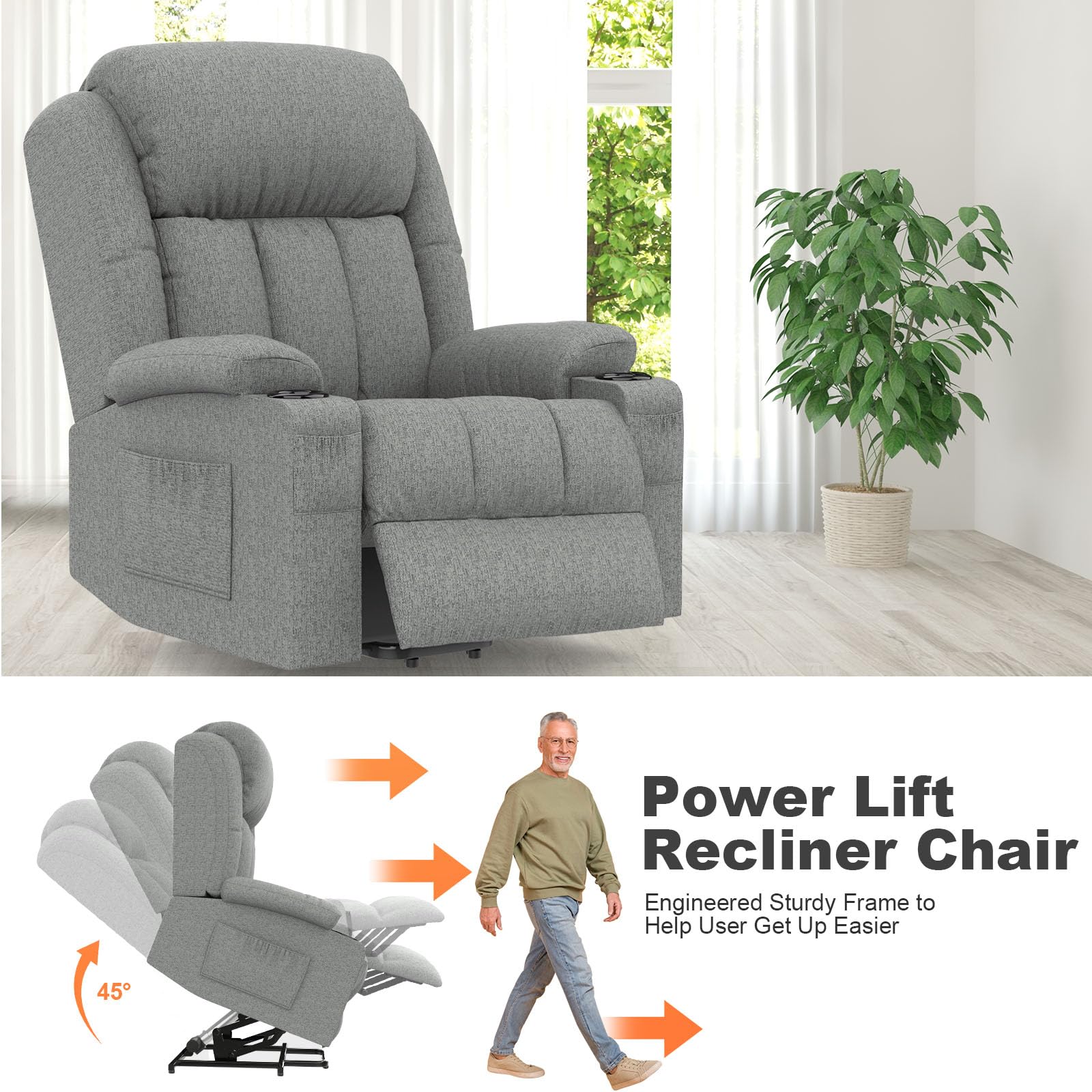 Poltrona Relax Elettrica 150° Poltrone Massaggiante Reclinabile Con Riscaldamento Lombare, Poggiapiedi Esteso, Porte USB + Tipo C, 2 Portabicchieri, Elettrica Alzapersona Poltrona Anziani Sofa