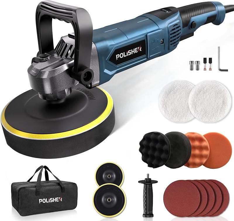Buffer Polisher, 6 Inch/7 Inch 1600W Rotary Car Buffer Polisher Waxer, 7 Variable Speed 1000-3500 RPM, Detachable Handle for Car, Boat Sanding, Polishing, Waxing