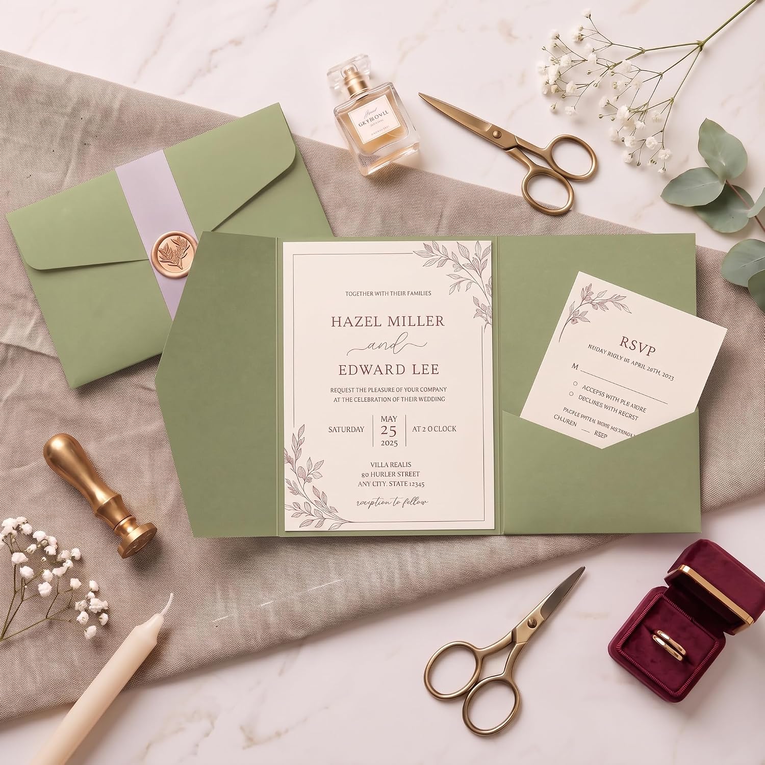 25 Pack All-in-One Trifold Wedding Invitation Kit for 5x7 Cards