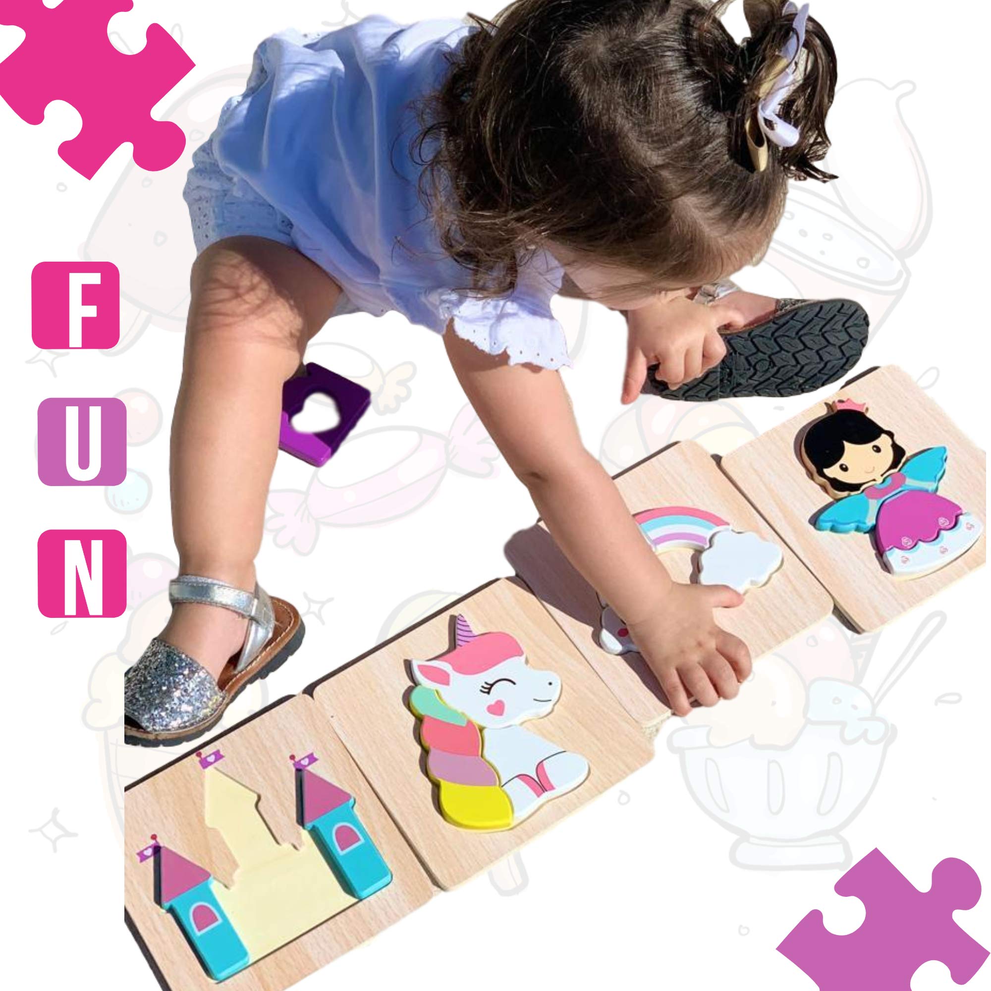 Princess Jigsaw Puzzle and Wand Set - Storage Bag Included - Rainbow, Unicorn and Castle Set - Puzzle for Toddlers 1-3 - Image 6