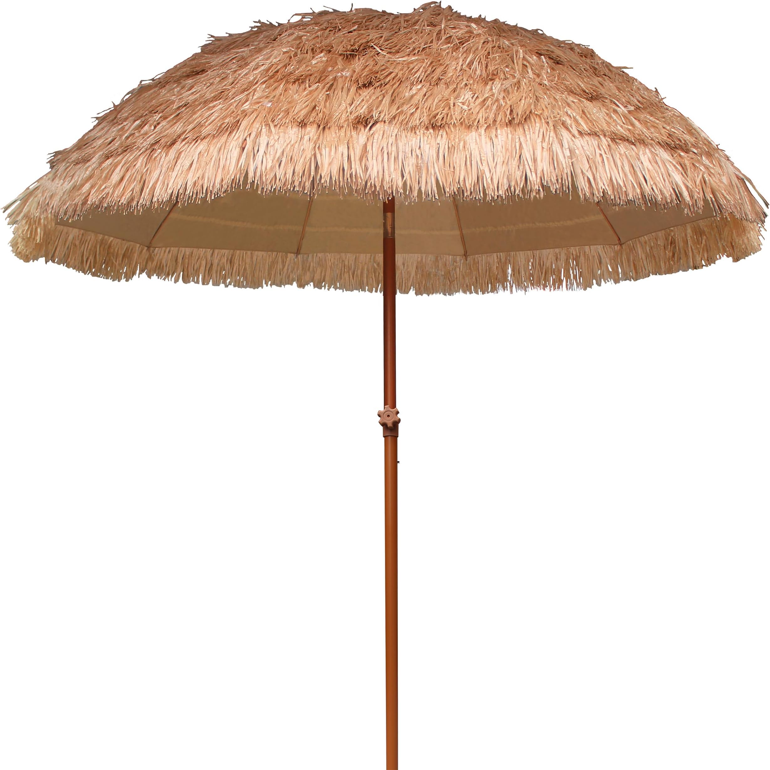 AMMSUN 7.5ft Hula Thatched Tiki Patio Beach Umbrella Hawaiian Style 10 Ribs UPF 50+ with Tilt Carry Bag for Outdoor Tiki Bar, Tropical Palapa, Patio Garden Beach Pool Backyard Natural Color
