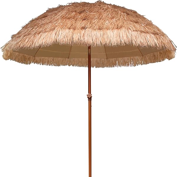 AMMSUN 7.5ft Hula Thatched Tiki Patio Beach Umbrella Hawaiian Style 10 Ribs UPF 50+ with Tilt Carry Bag for Outdoor Tiki
