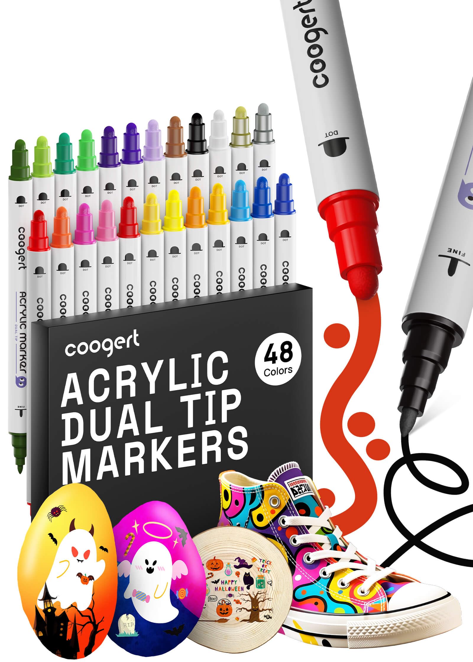 48 Colors Dual Tip Acrylic Paint Markers Fine Tip and Dot Tip Acrylic Paint Pens For Rock Painting