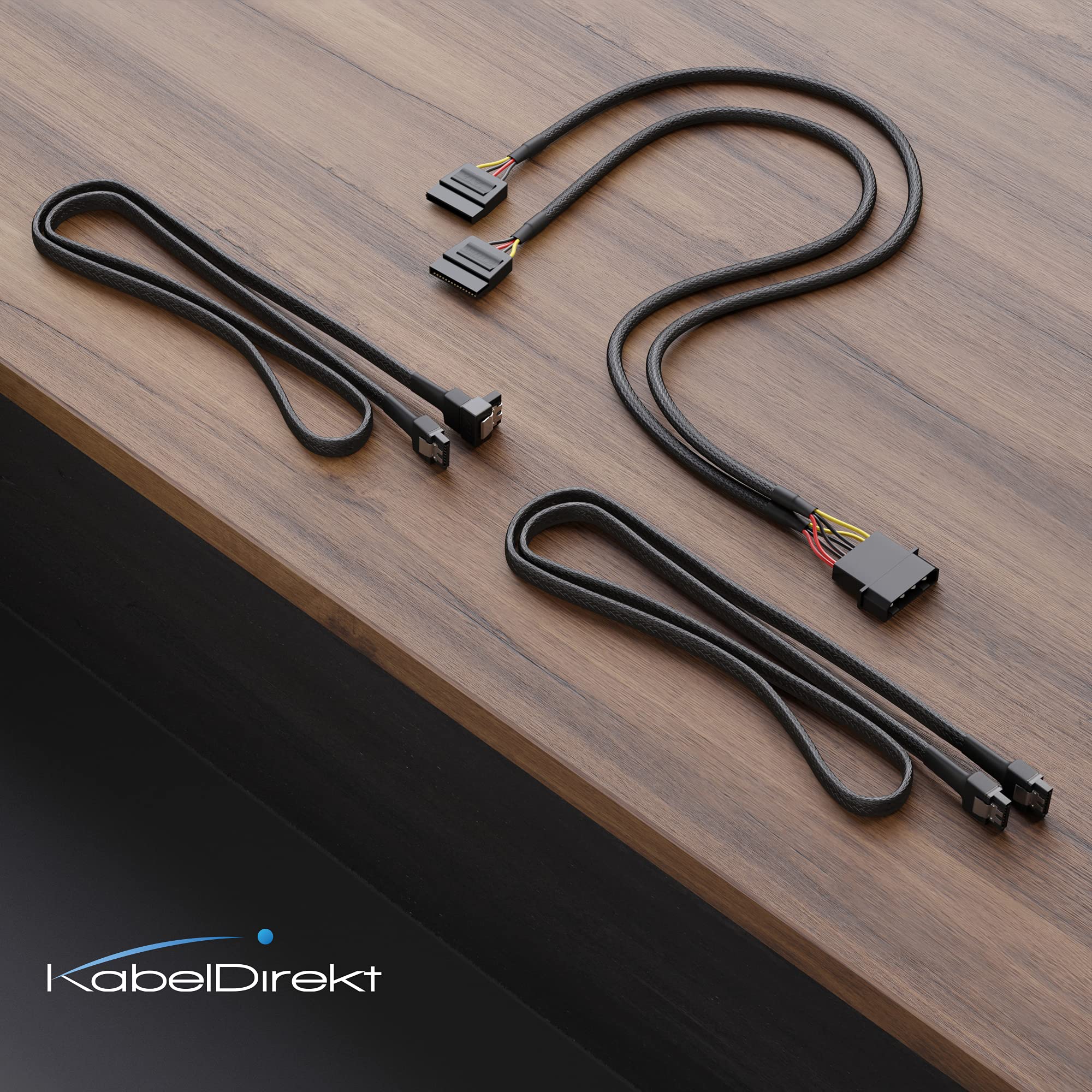 KabelDirekt – Przewód zasilający Molex 4-pinowy do 2×15-pinowego – 30cm | Przewód zasilający 4-pinowy Molex do 2×15-pinowego przewodu SATA 30cm + 7-pinowy przewód SATA 60cm do transmisji danych