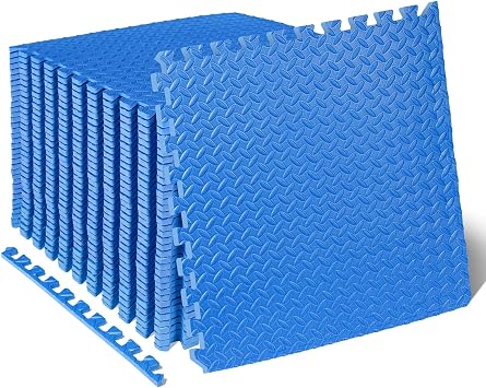 ProsourceFit Exercise Puzzle Mat 12-inch, EVA Interlocking Foam Floor Tiles for Home Gym, Workout Equipment, Kids Play Areas, Blue, 144 SQ FT - 36 Tiles