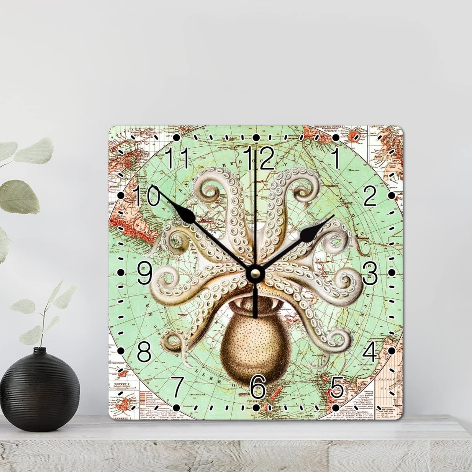 Horloge murale en bois pieuvre méduse de 30 cm silencieuse pour salon