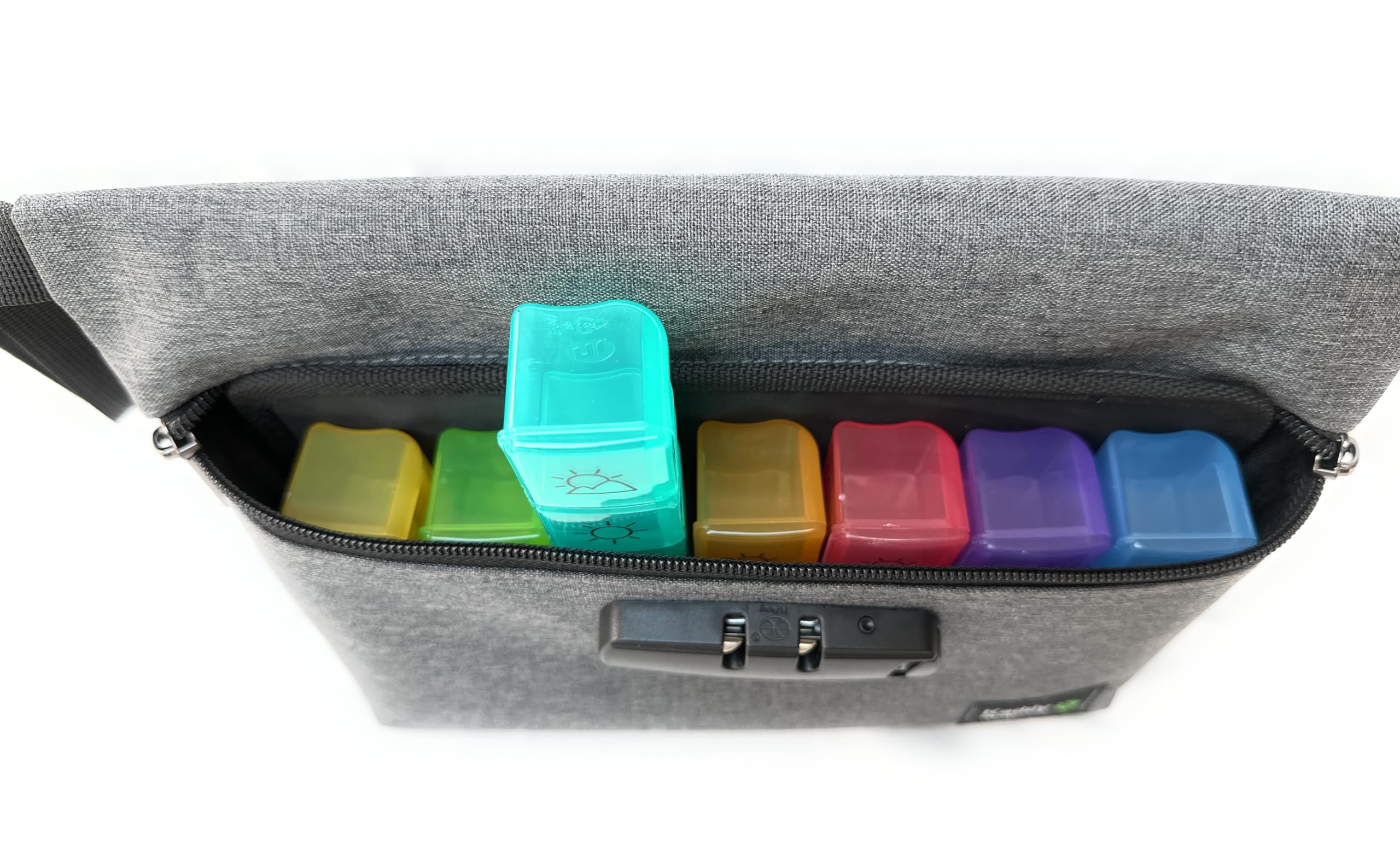 Kaddy Caja organizadora semanal para pastillas AM/PM, (7 días/4 veces al día) portátil con compartimentos grandes para medicamentos, suplementos y vitaminas, bloqueo de 3 dígitos para seguridad