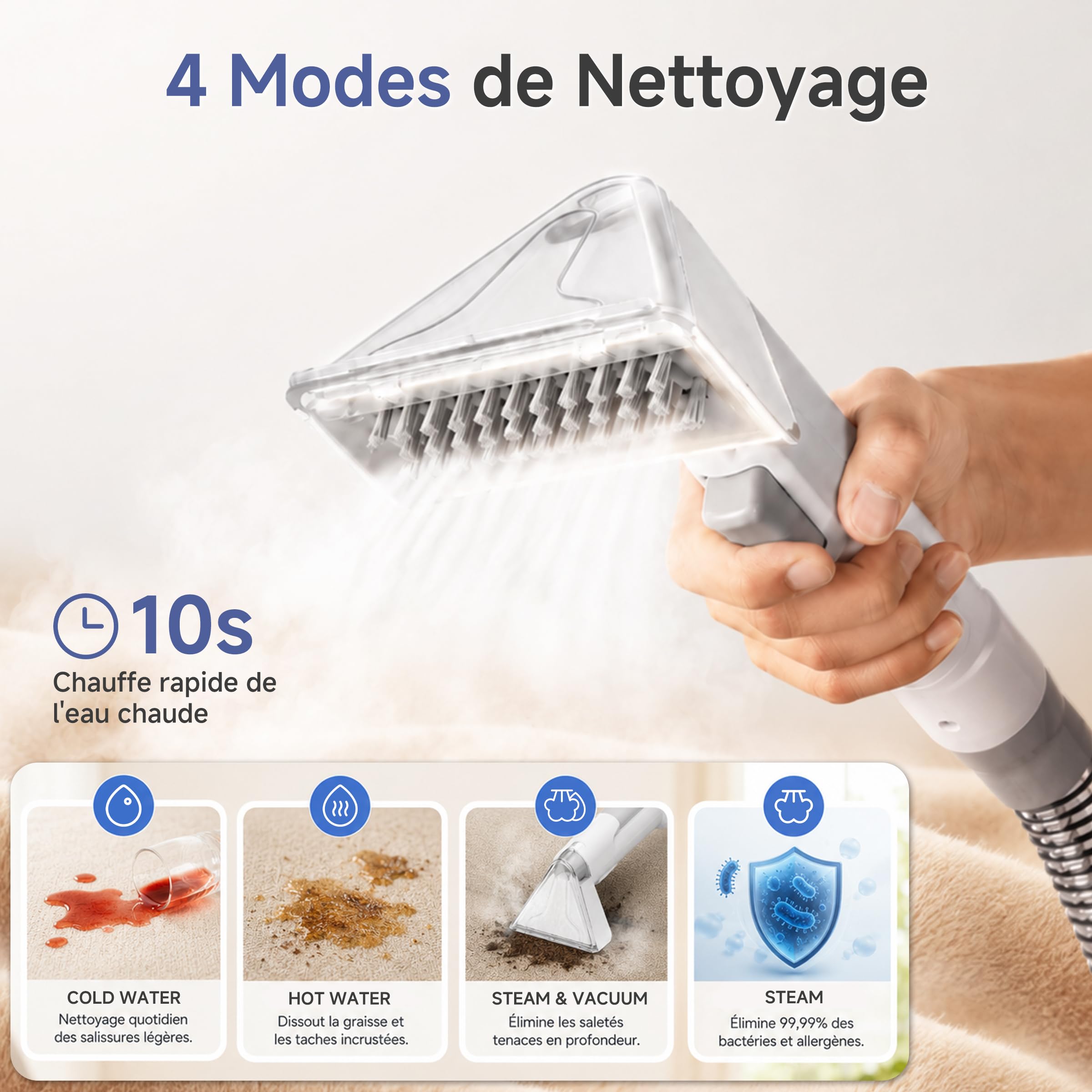 SIMPLUS Nettoyeur Vapeur Tissu Injecteur Extracteur 1.1L Eau Chaude