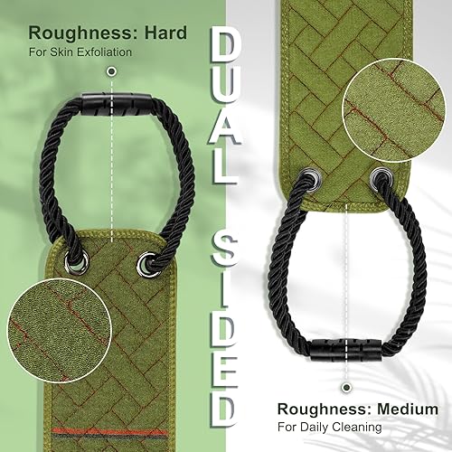 Miniatura 3 de Exfoliantes de espalda con asas, 38.5 pulgadas de doble cara exfoliante corporal para uso en la ducha, depurador de espalda negra y limpiador de