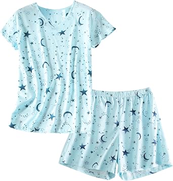 PNAEONG Womens Pajama Set Cotton Short Sleeve Tops and Shorts Soft Pjs Sets