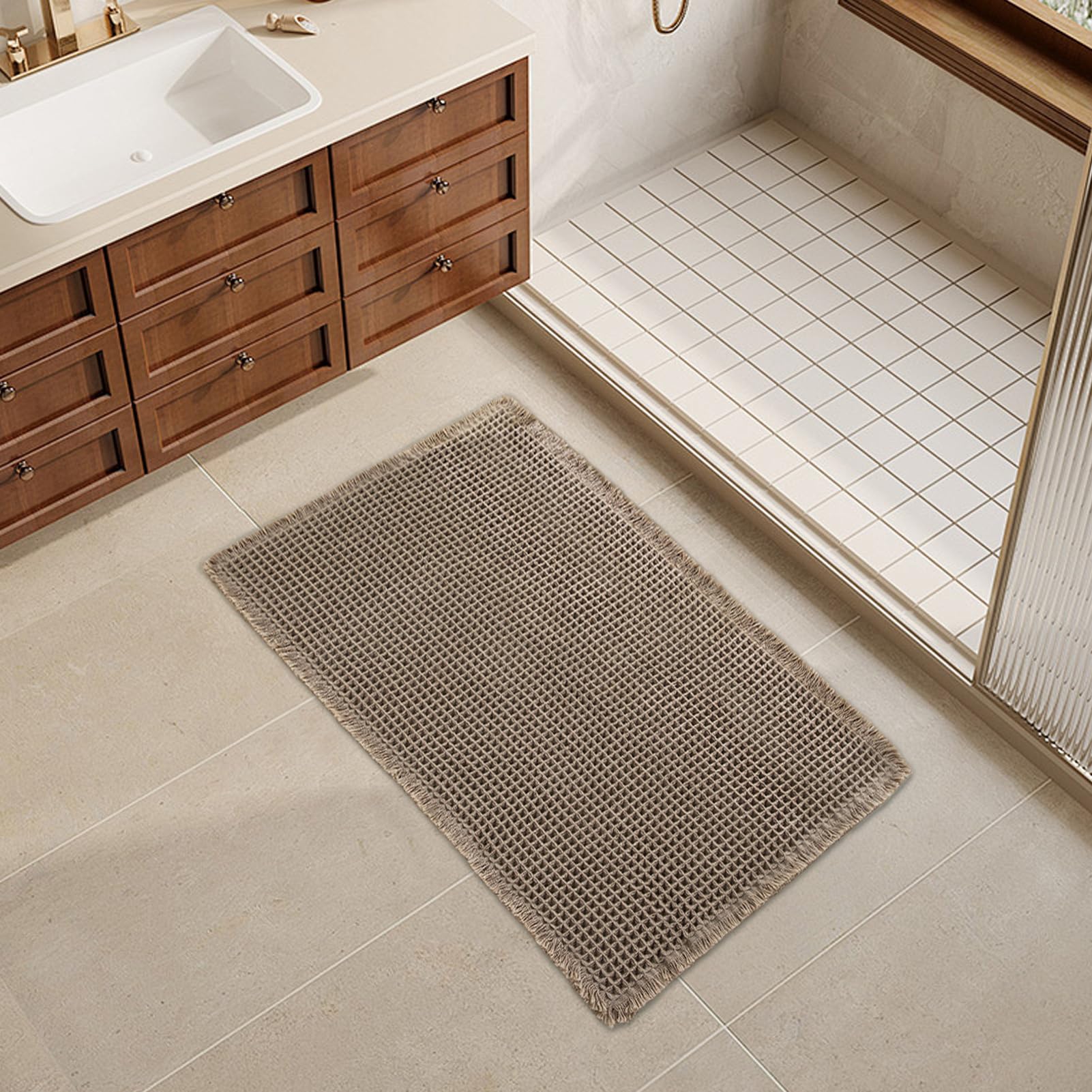 Non Slip Bathroom Rug, Bath Mat Shower Carpet, Quick Dry Waffle Design Machine Washable, Ultra Absorbent Comfort, for Home Decor for Tub Floor Kitchen Apartment Entryway and Modern Living