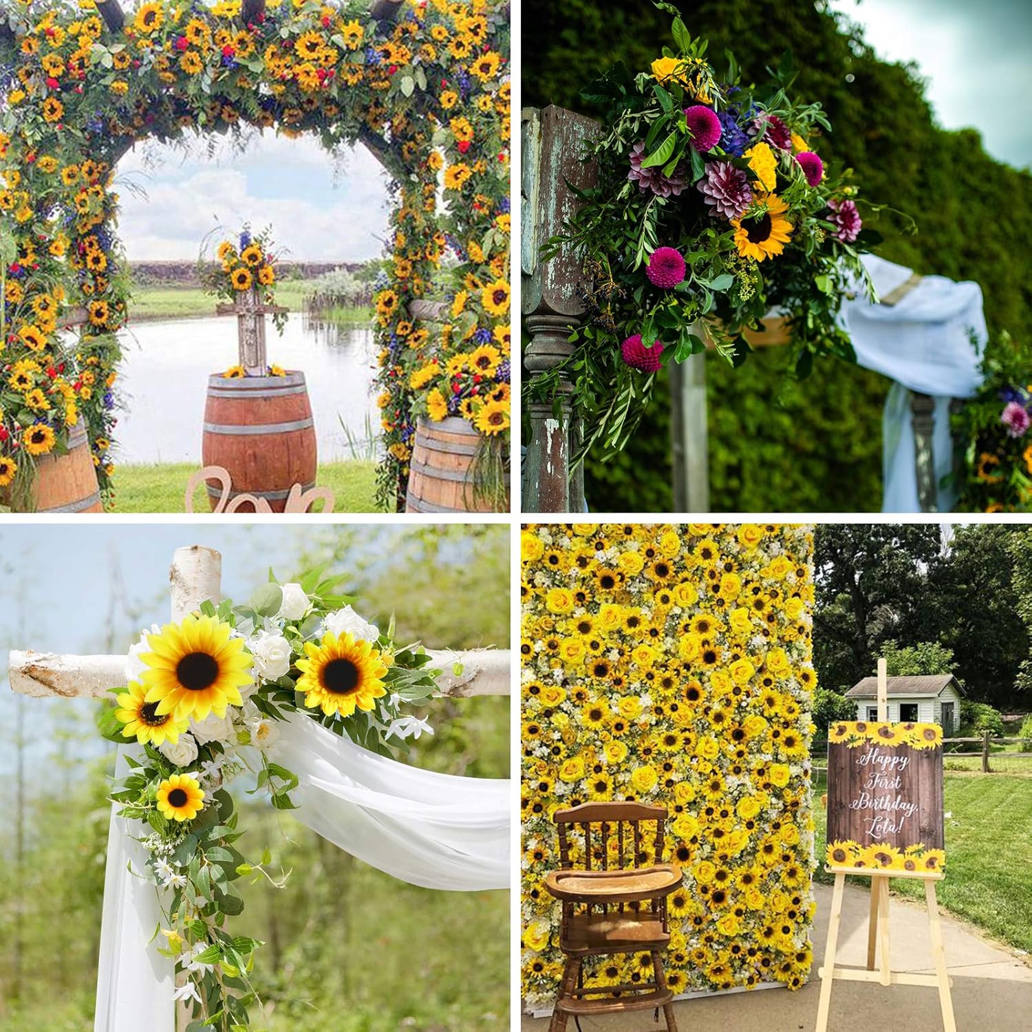 Ageomet 260pcs Artificial Sunflower Heads 1.8" 2.8" 3.5" 4.1" 230pcs Mini Fake Silk Sunflower for Crafts with 30pcs Faux Leaves, Small Yellow Flowers for Party Wedding Bridal Shower Wreath DIY Decor