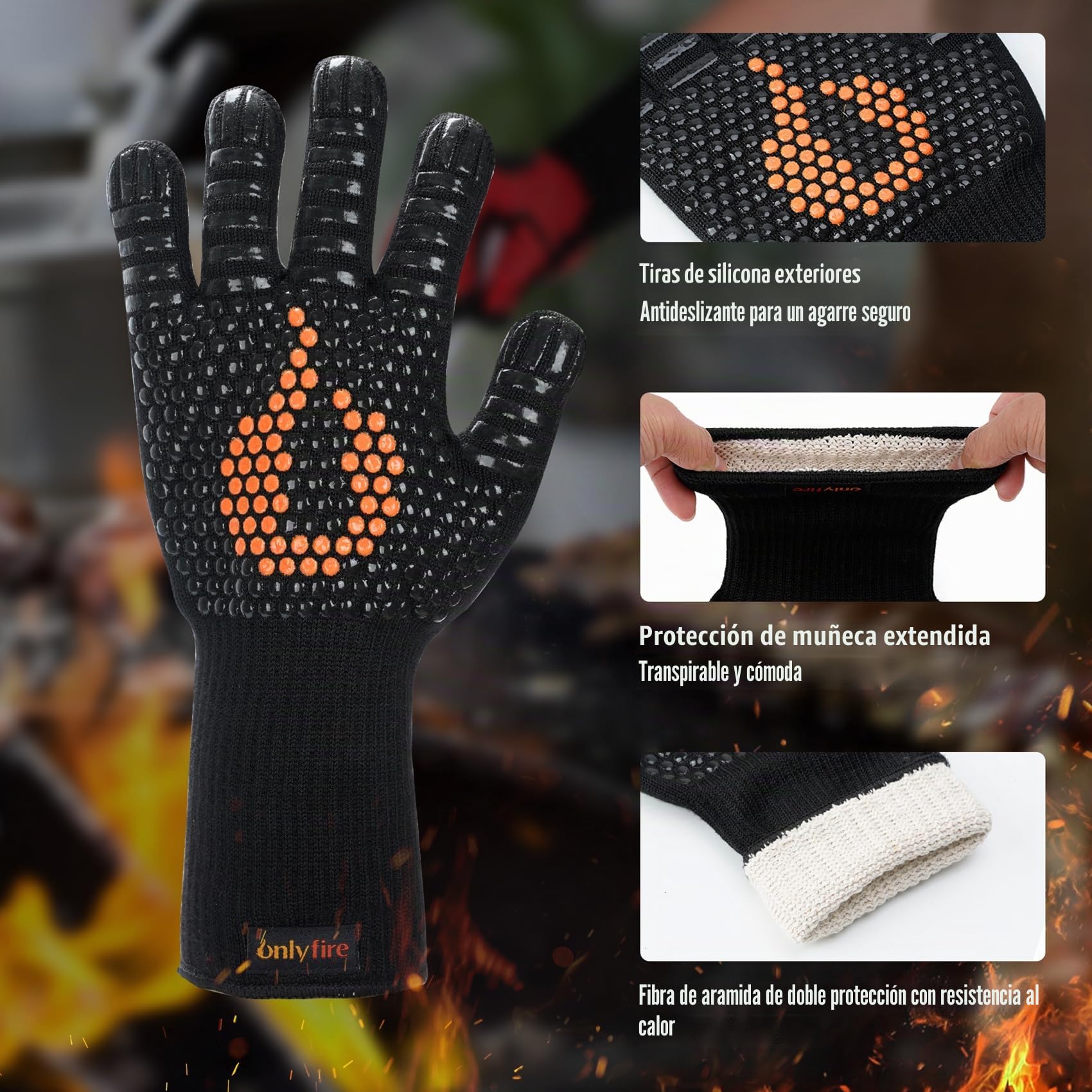 onlyfire Juego de Utensilios para Barbacoa de 3 Piezas, Contiene Delantal de Barbacoa Ajustable Con 2 Bolsillos, Guantes Barbacoa Resistentes y Paño de Microfibra, Kit de Accesorios para Cocinar