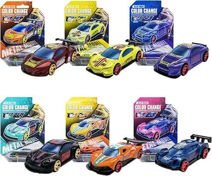 Street Machines Water Activated Color Change Cars, 6-Pack Alloy Toy Cars for Kids, Color Changing Bath Toys for Boys and Girls Ages 3 for Birthdays, Christmas D 6 Pack