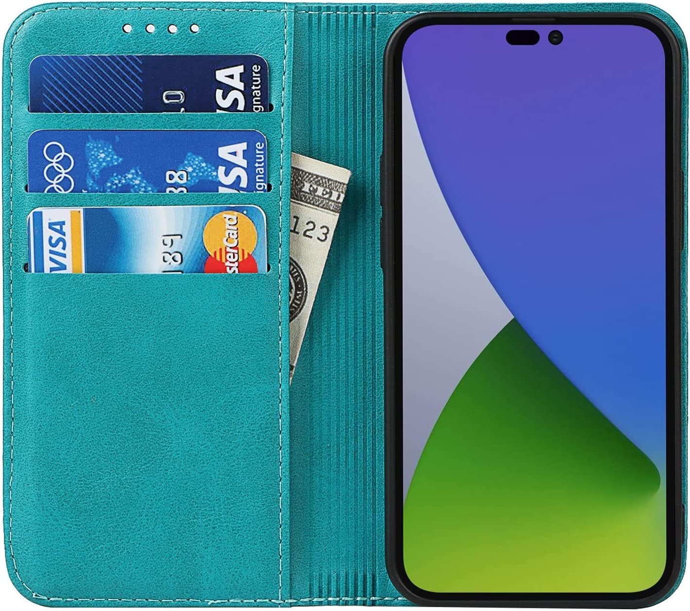 Wallet Case for iPhone 14, Luxury PU Leather Folio Flip Phone Case with Card Slots Stand TPU Shockproof Interior Cover for iPhone 14 (Color : Blue1)