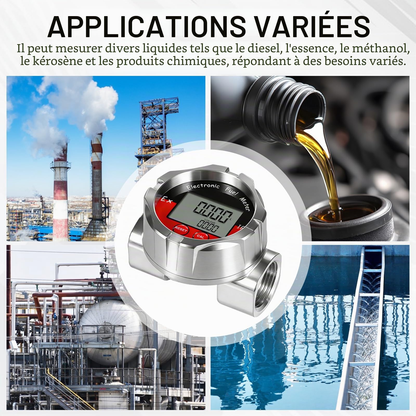 Débitmètre de Liquide, 1 Pouce Débitmètre Numérique électronique avec écran LCD Turbine Numérique Capteur de Débit pour Eau Liquide, Essence, Kérosène