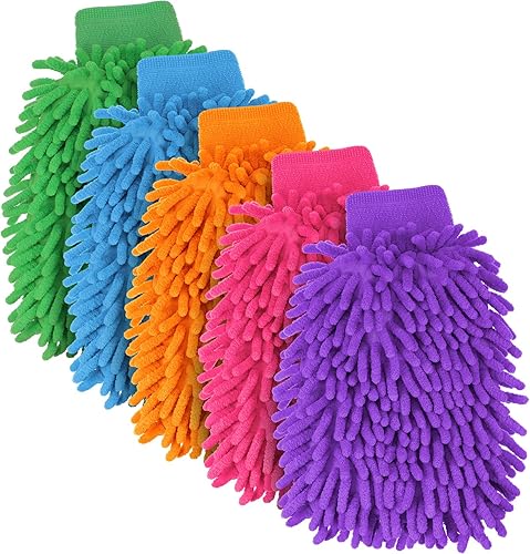 BBTO 5 mitones de lavado de coche de chenilla de microfibra guantes de lavado de doble cara libre de arañazos