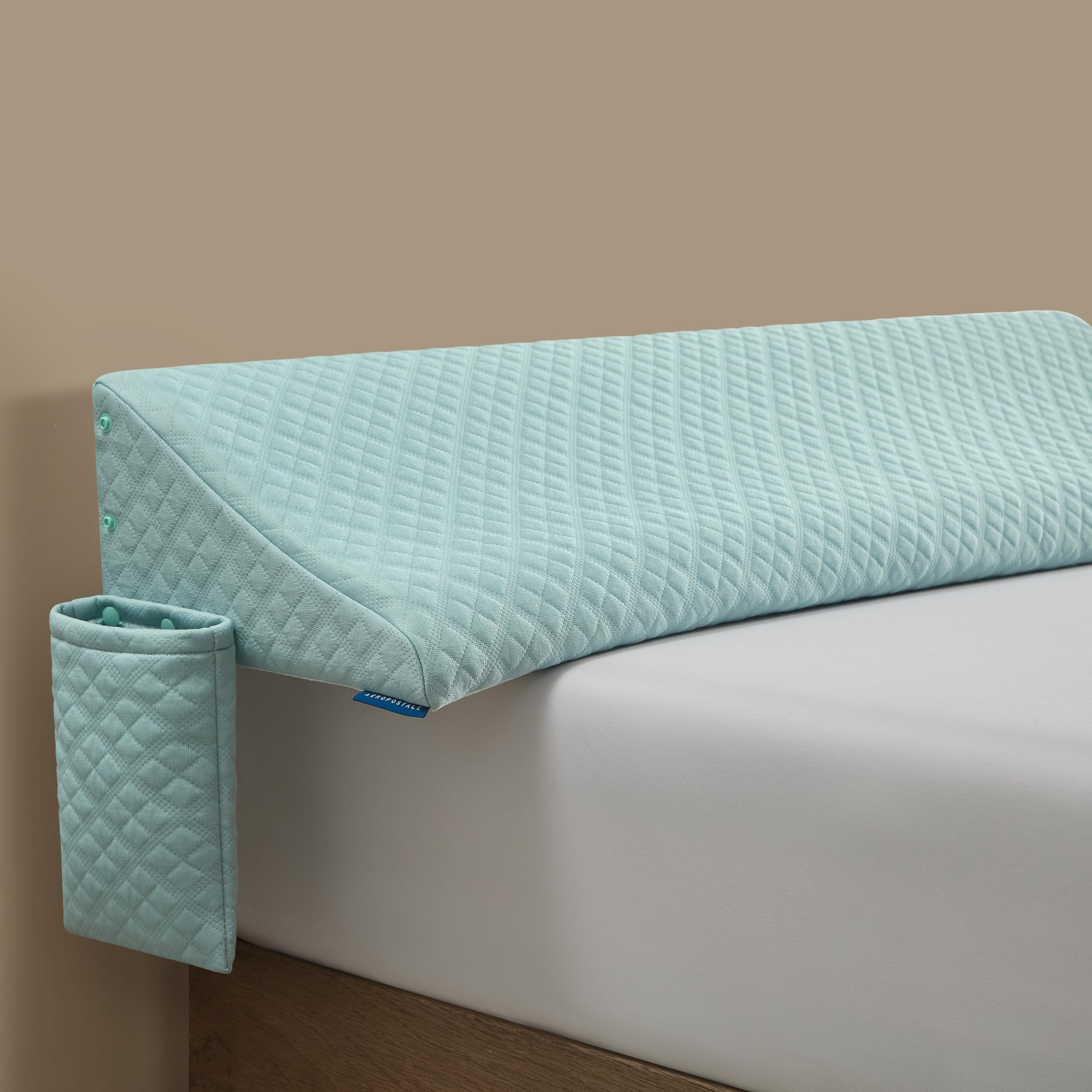 Aeropostale Foam-Filled Bed Wedge Pillow for Twin Beds Dorm Kids Teen Rooms Headboard Gap Filler with Side Pocket
