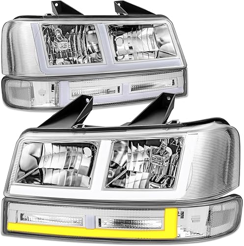 DNA MOTORING Faro LED DRL estilo F + juego de lámparas de estacionamientogiro compatible con 03-14 ExpressSavana 1500, 03-23 ExpressSavana 2500