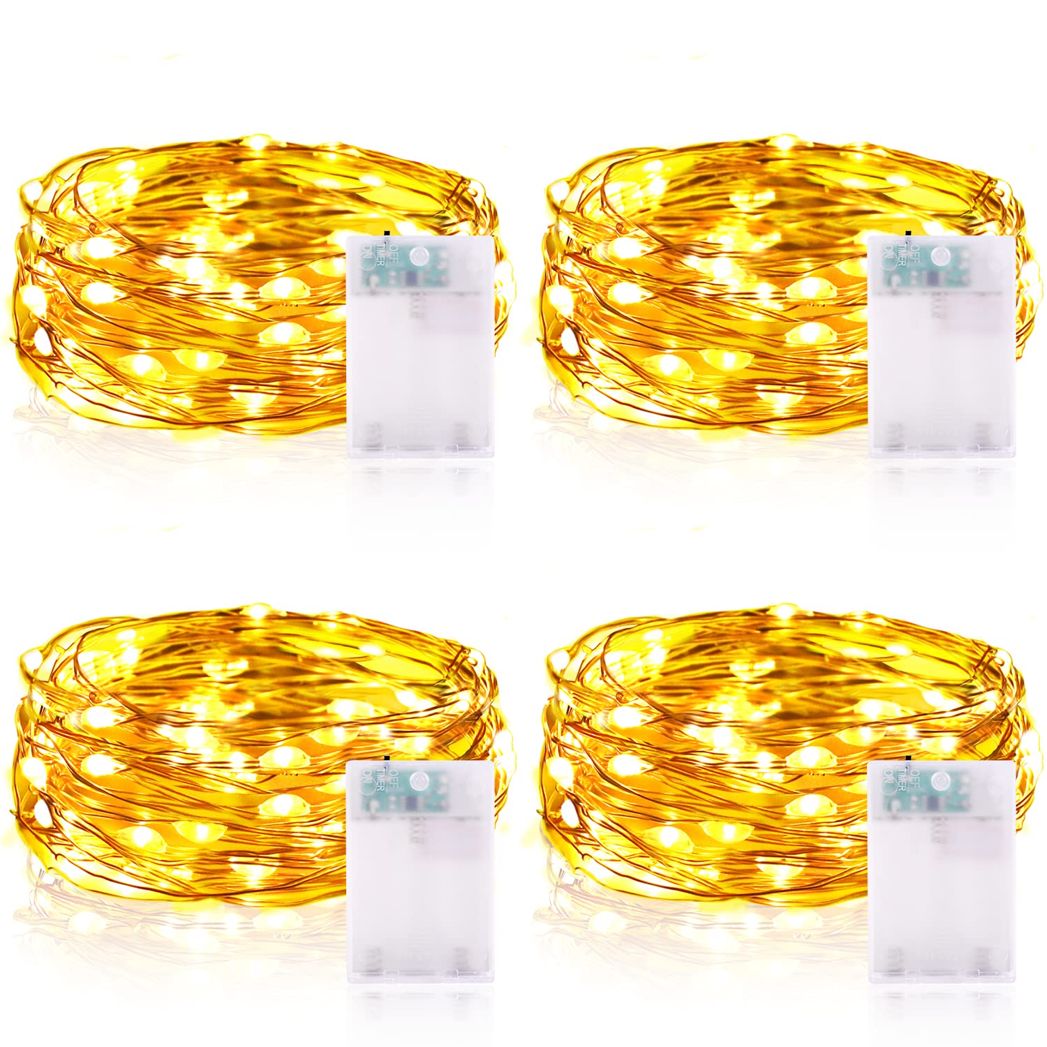 DALMALIN 12er Pack Lichterketten Mit Timer - 2m Kupferdraht 20 LEDs Warmweiß IP65