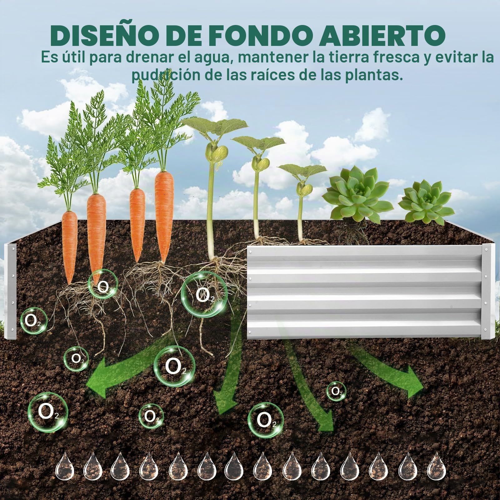 Bancal alto de metal 180 x 90 x 30 cm, acero galvanizado para el jardín, jardinero, jardinera, jardinera elevada para verduras, hierbas, flores, jardín, plata, rectángulo