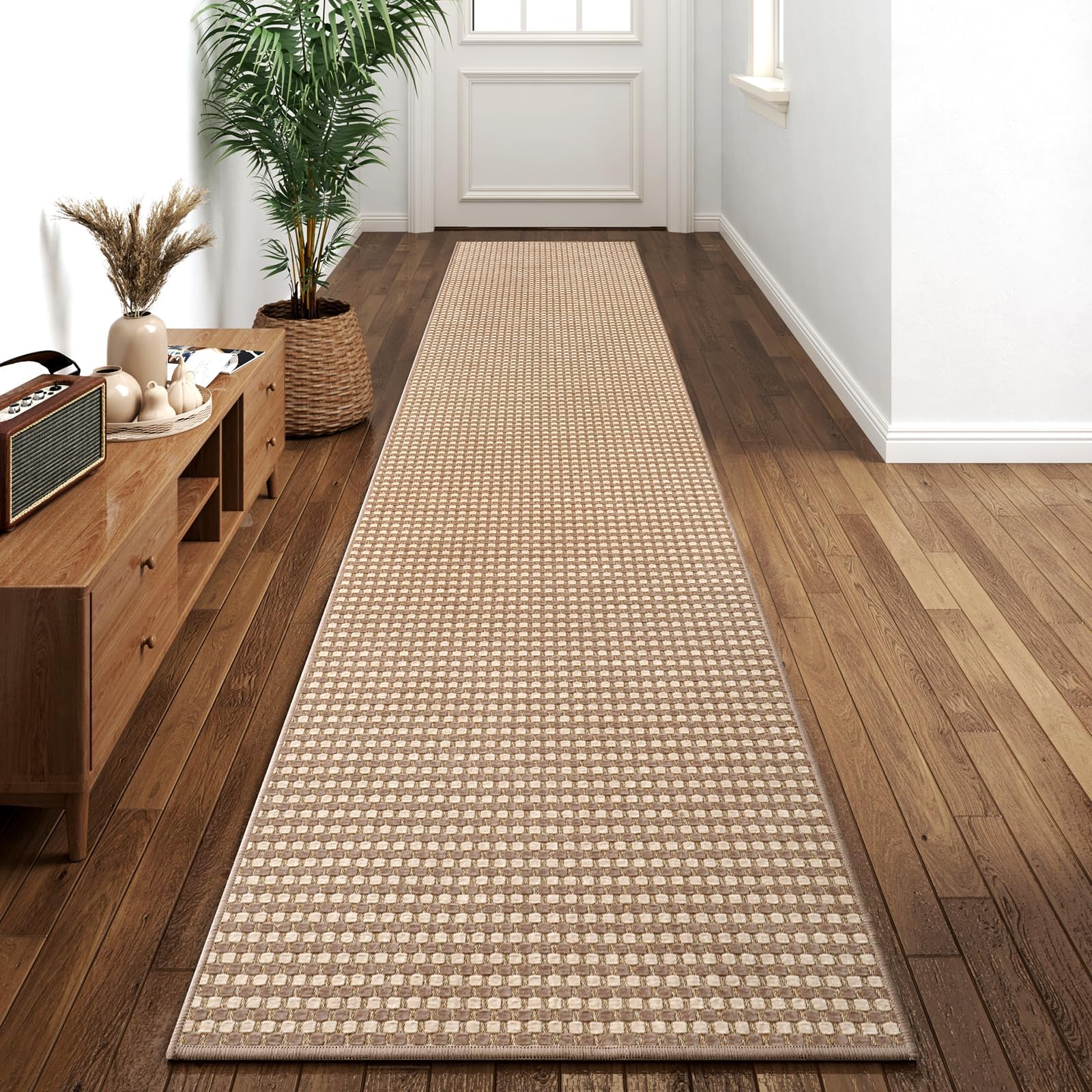 YDKGL 2x10 ft Hallway Runner Rug Extra Long Boho Woven Kitchen Runner Rugs Mat Non Slip Washable, Soft Hall Floor Mat Runner Carpet for Indoor Backdoor Bedroom Entryway Laundry Living Room, Brown