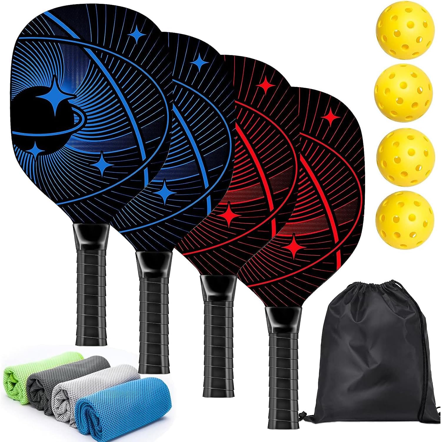 Pickleball Paddles Set,Pickleball Set with 4 Premium Wood Pickleball